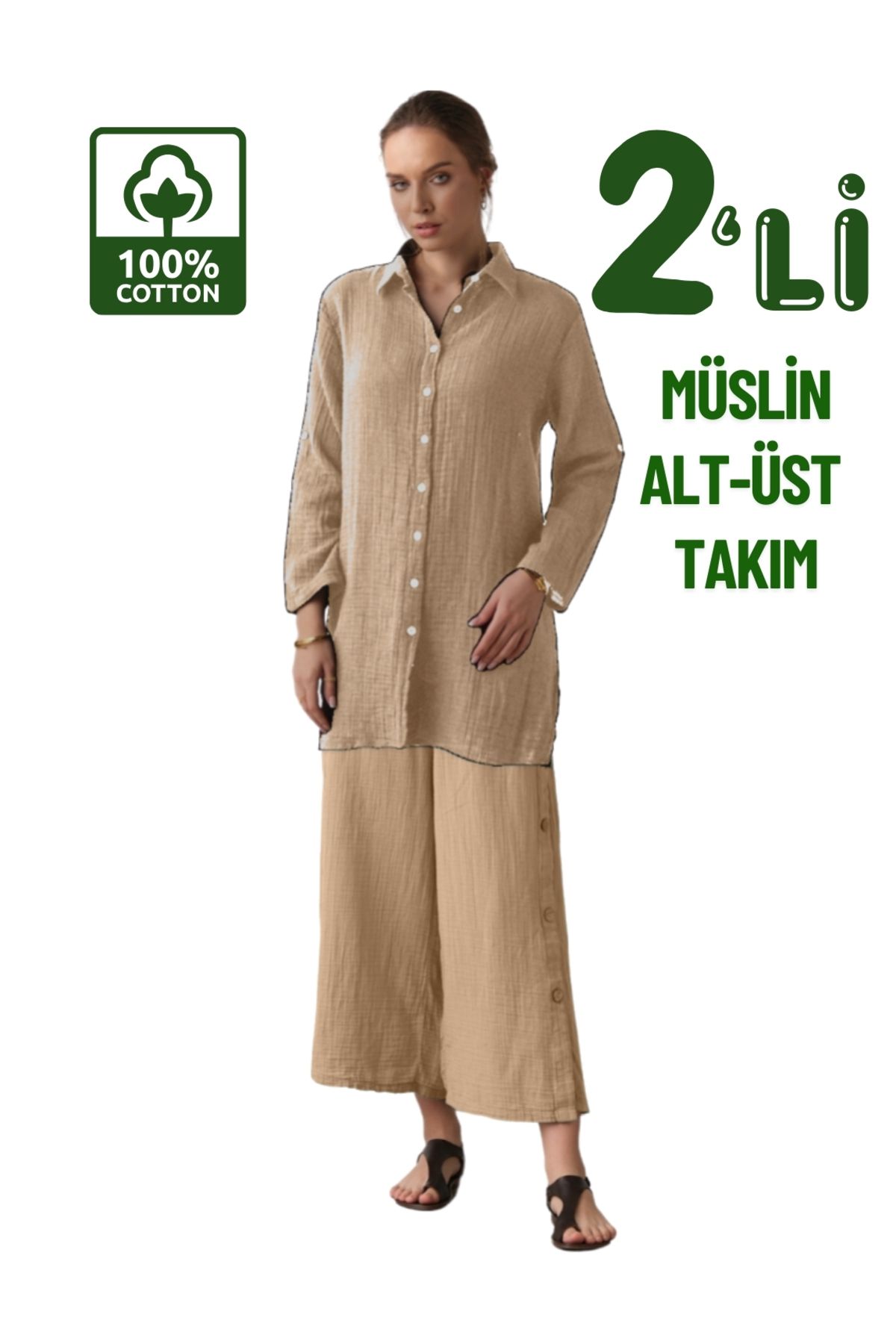 clavia Tesettür ikili takım, Uzun Gömlek, Rahat Pantolon, Müslin Tesettür Takım