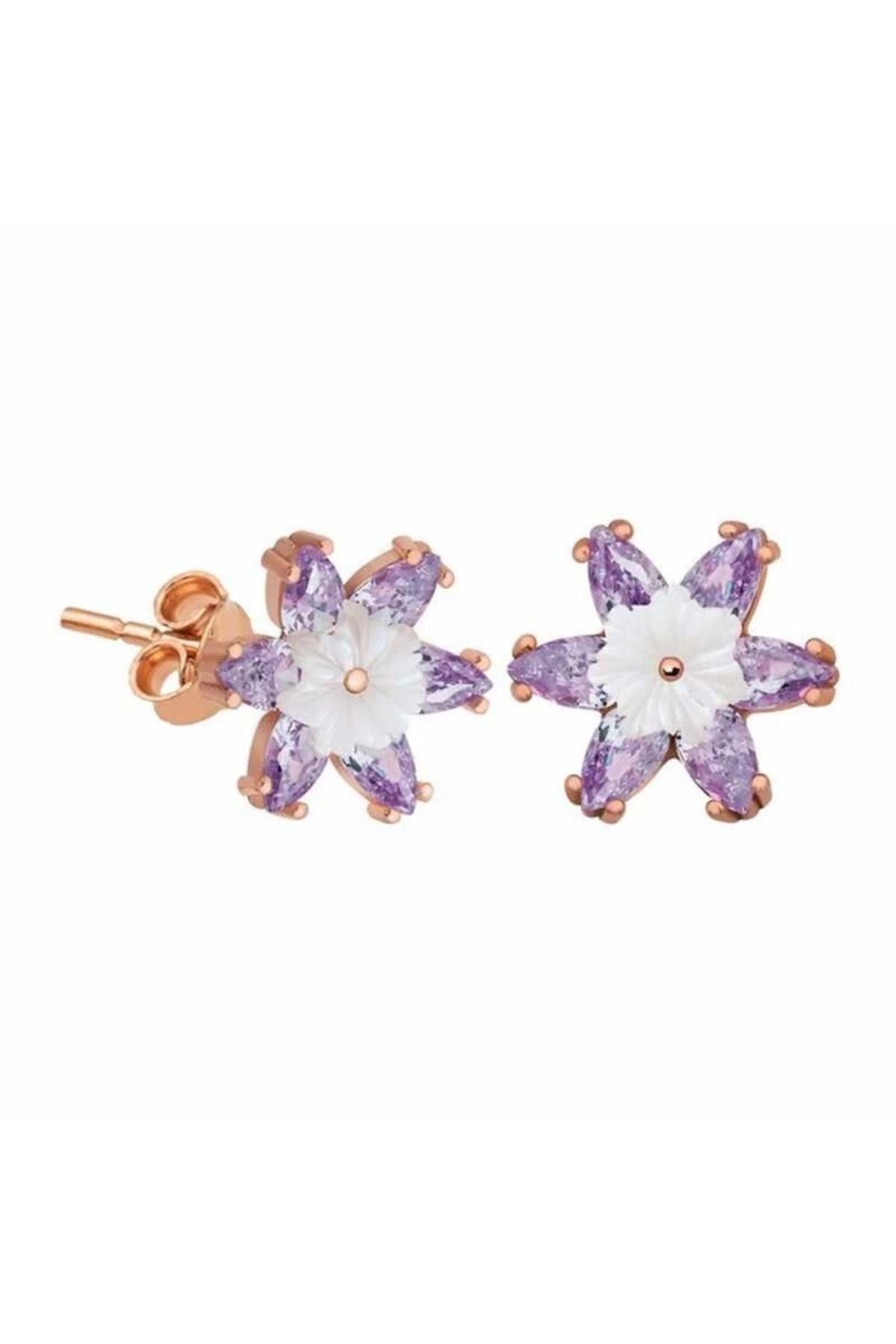 luz&pos Gümüş Lila Lotus Çiçeği Küpe