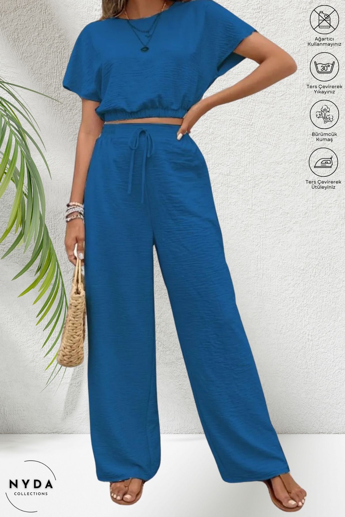 Nyda Collections Kadın Bürümcük Crop Pantolon Takım