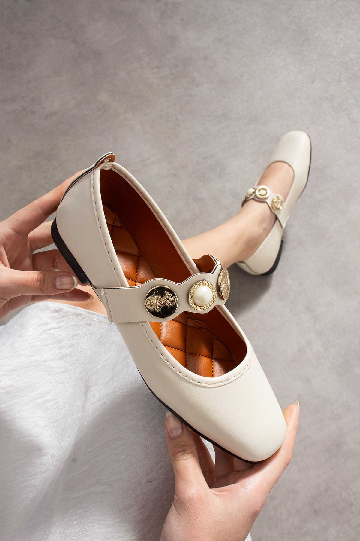BirEylül Shoes İnci Detaylı Kadın Babet
