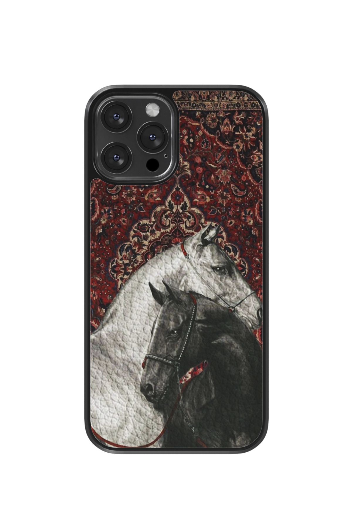 No28studio White And Black Horse Deri Telefon Kılıfı