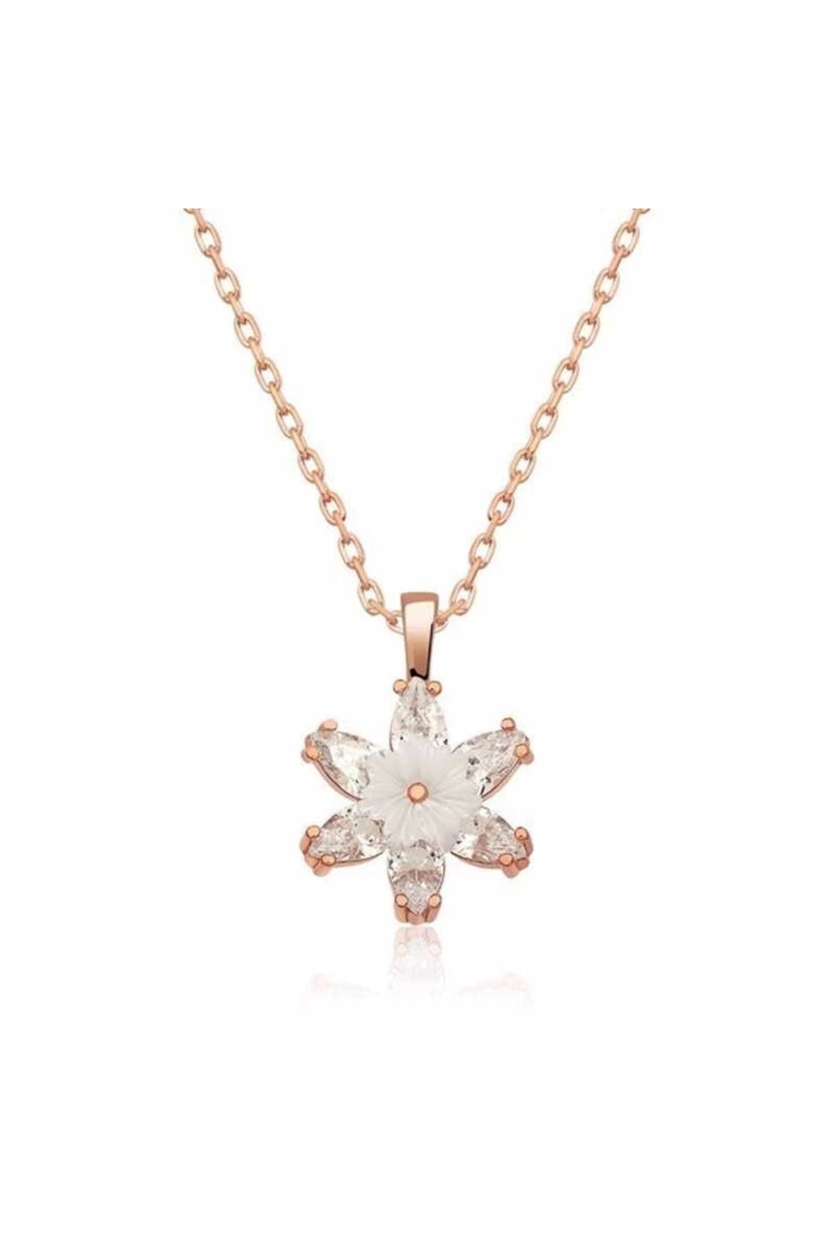 luz&pos Gümüş Rose Beyaz Lotus Çiçeği Kolye
