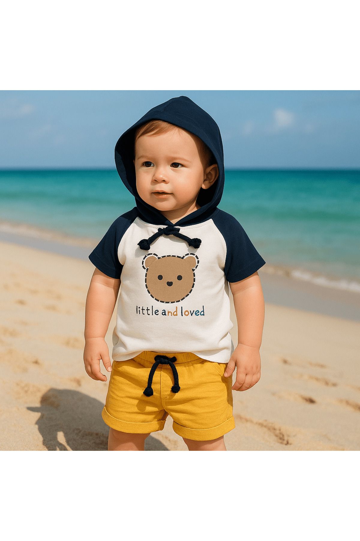 Hippil “Little and Loved” Lacivert Kapüşonlu Erkek Bebek Takımı