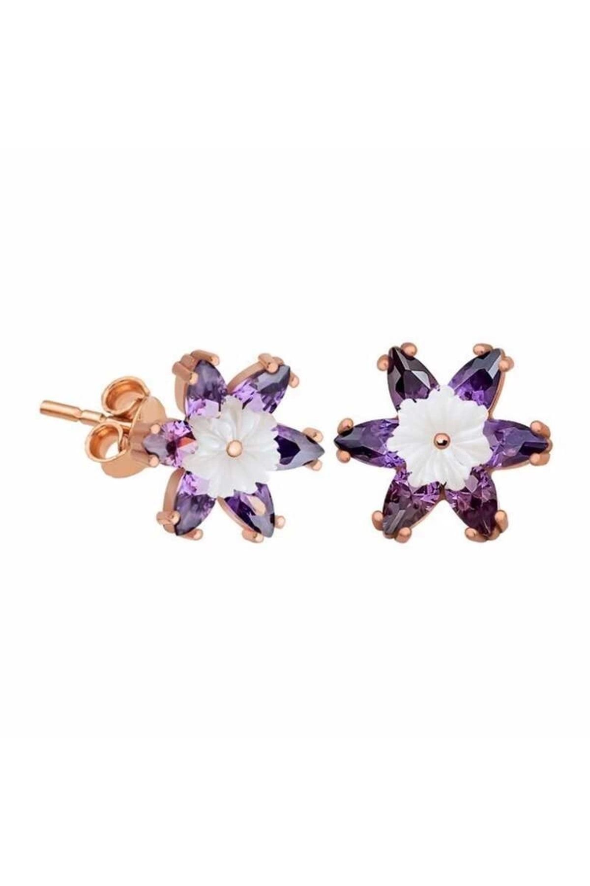 luz&pos Gümüş Mor Lotus Çiçeği Küpe