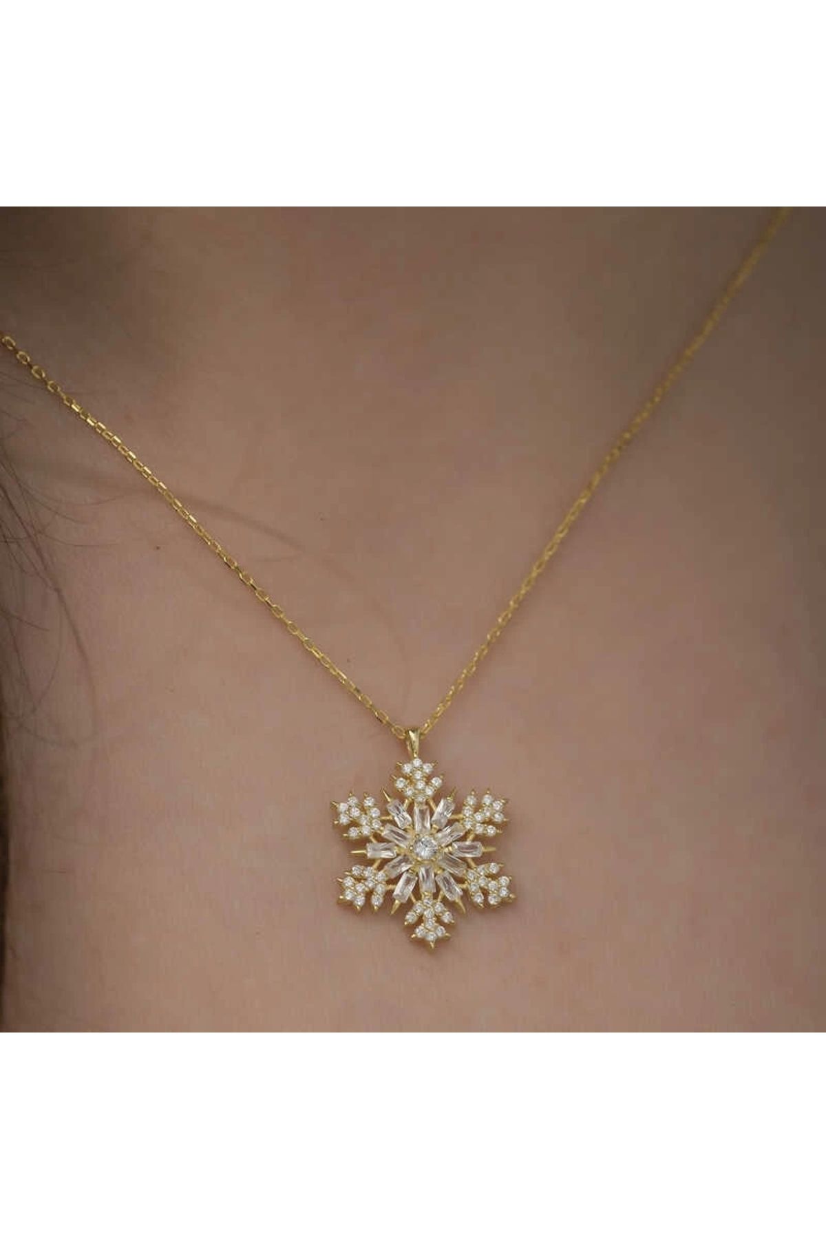 luz&pos Gümüş Gold Kar Tanesi Kolye