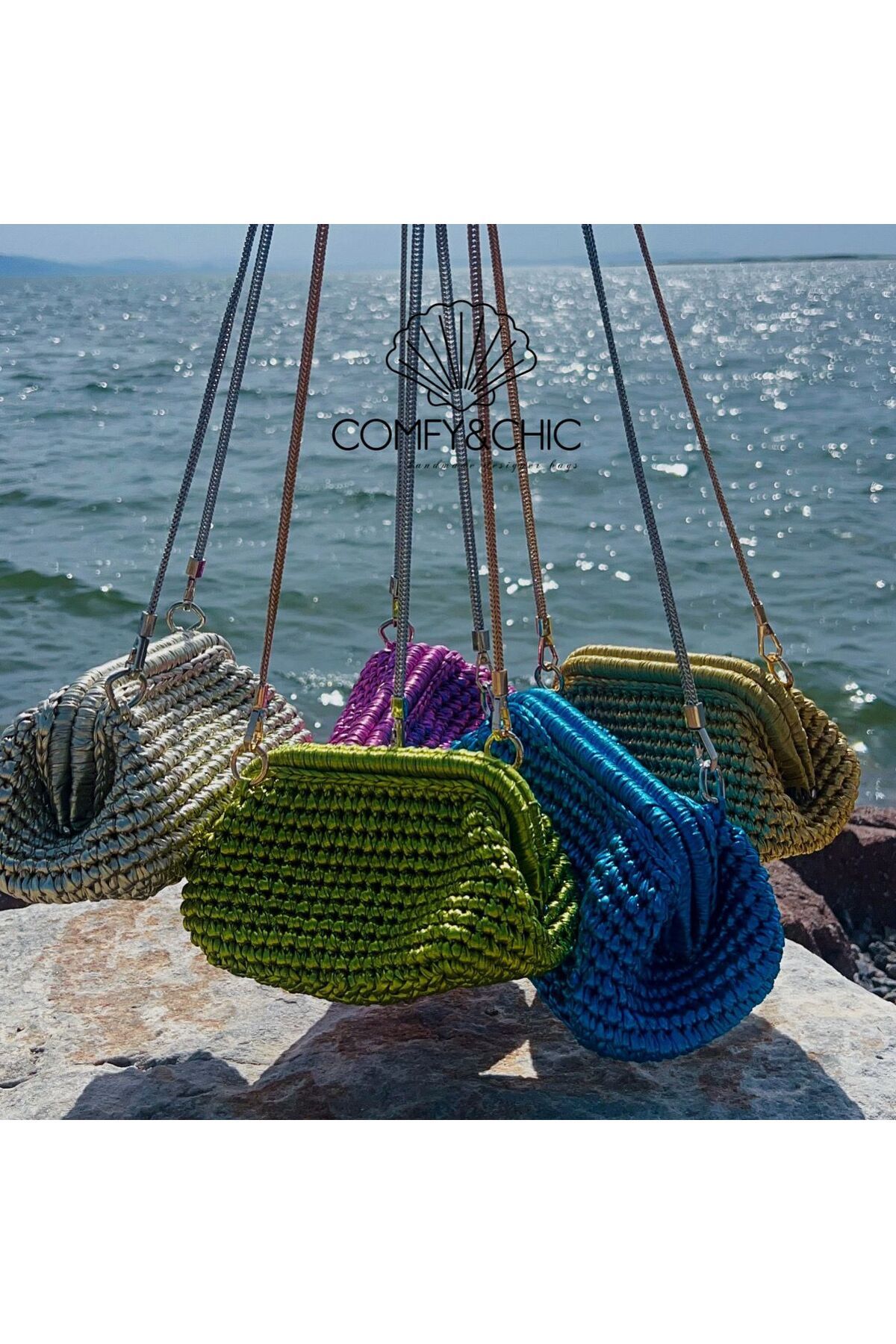 comfychic Metalic Glitter Deri Kadın Omuz Çantası & Clutch Çanta orta boy EL İŞÇİLİĞİ İLE ÖZEL ÜRETİM