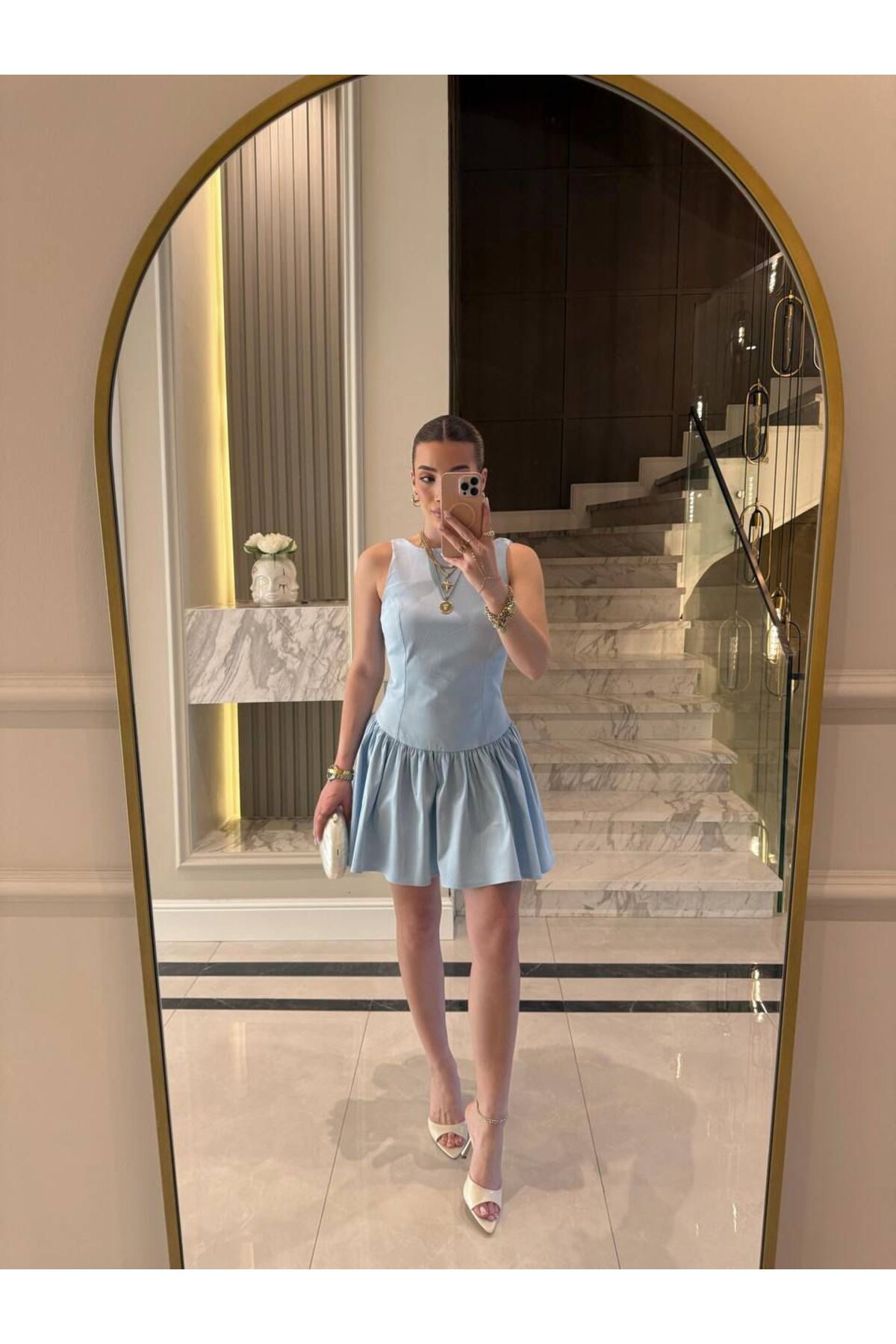 Hotfashion Kolsuz Büzgü Detaylı Mini Elbise