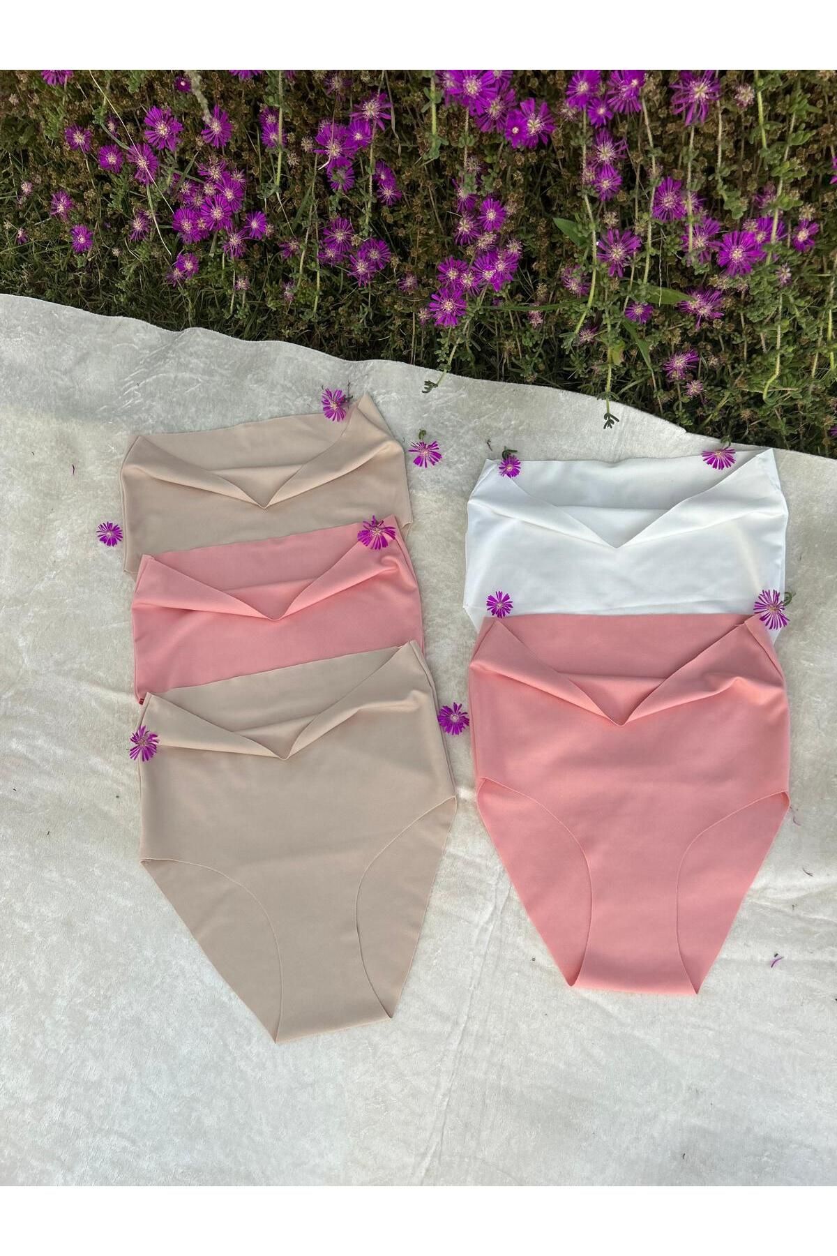 BERBUR STORE 5li Paket lazer Kesim Dikişsiz Külot BejPudrabeyaz
