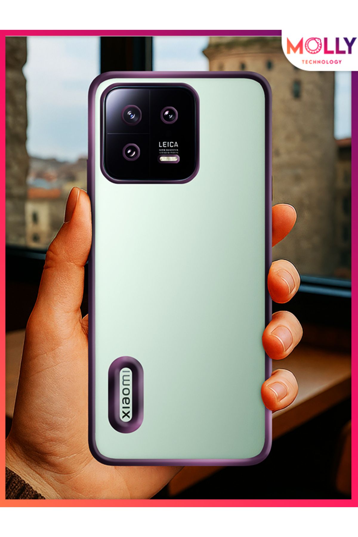 Molly Xiaomi Mi 13 İçin Kenarları Derin Mor Lens Koruyuculu Lou Lazer Şeffaf Silikon Kılıf