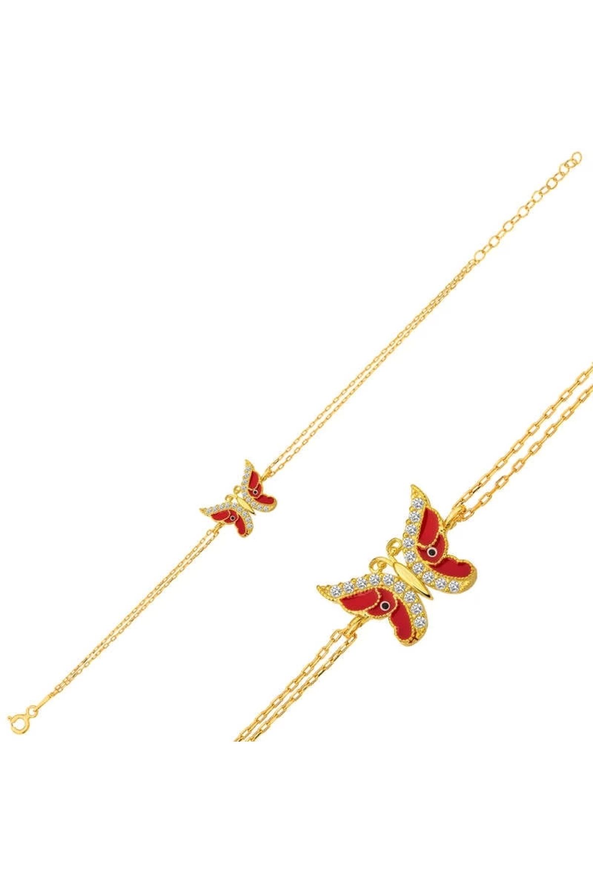 luz&pos gümüş Gold Mineli Kelebek Bileklik