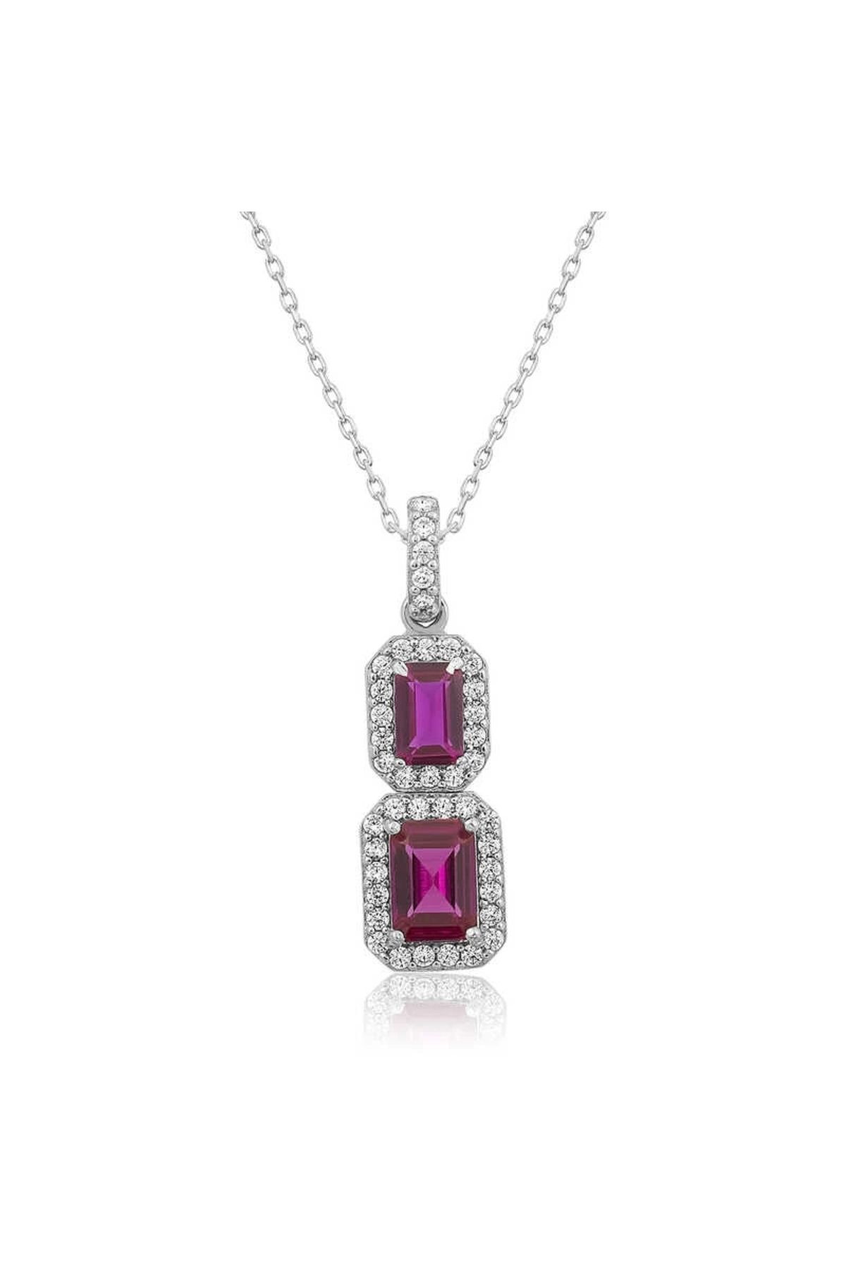 luz&pos Gümüş Pembe Baget Taşlı Kolye