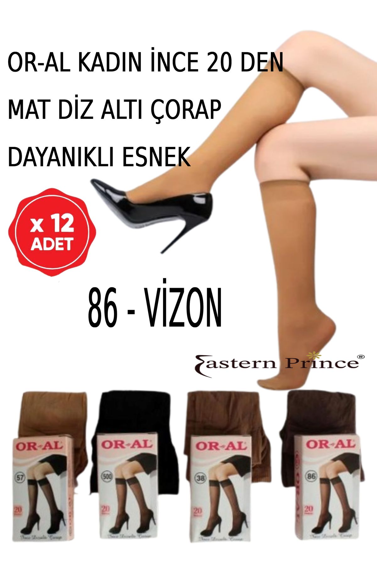 OR-AL Kadın Diz Altı 20 Den Esnek Dayanıklı Çorap 12 Adet