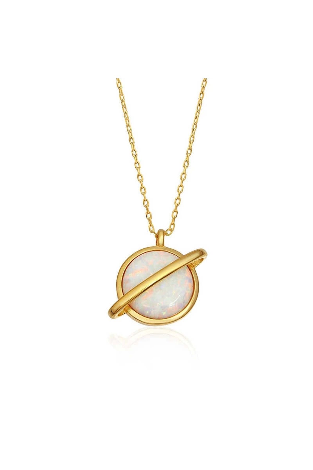 luz&pos Gümüş Gold Opal Taşlı Gezegen Kolye