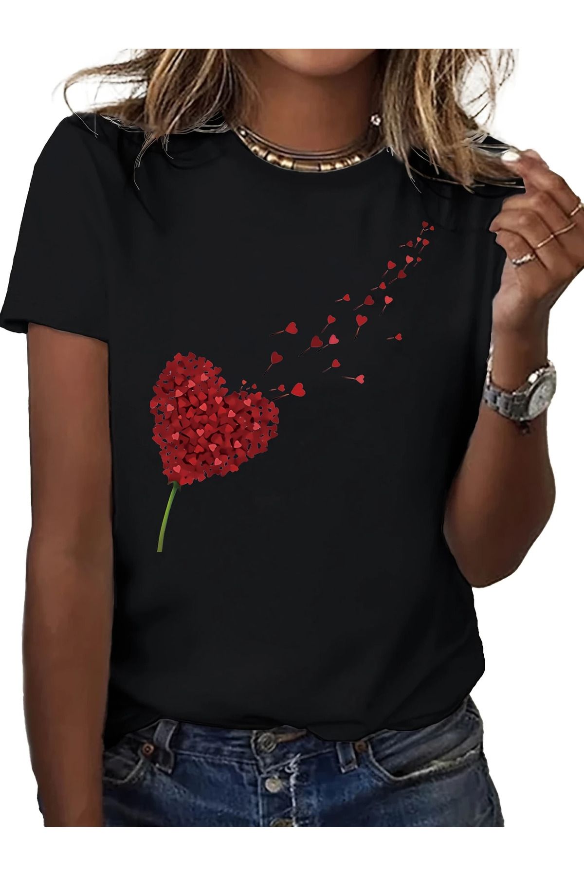 Advantage Kadınlar İçin Trend Yuvarlak Yaka Tişört - Canlı Motif Desenli %100 Pamuk Premium Tshirt
