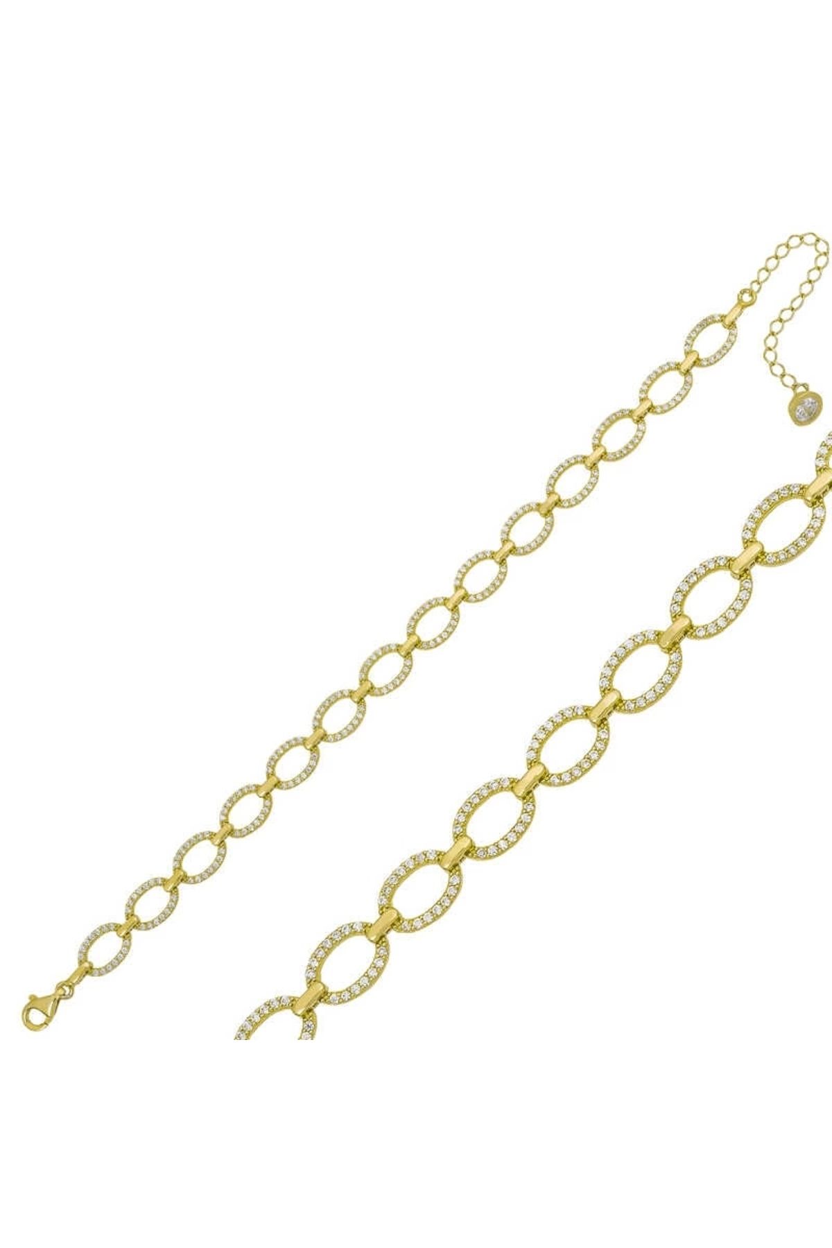 luz&pos Gümüş Gold Oval Taşlı Bileklik