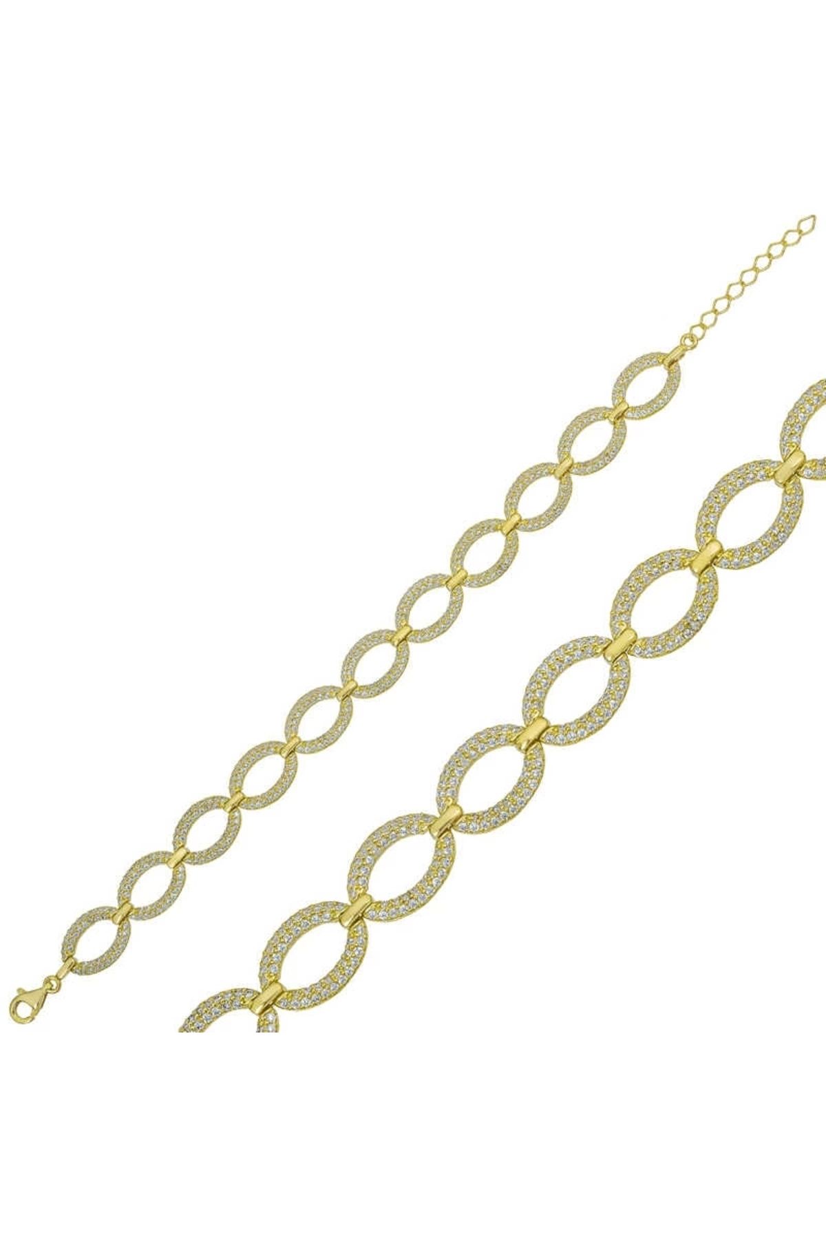 luz&pos Gümüş Gold Oval Taşlı Bileklik