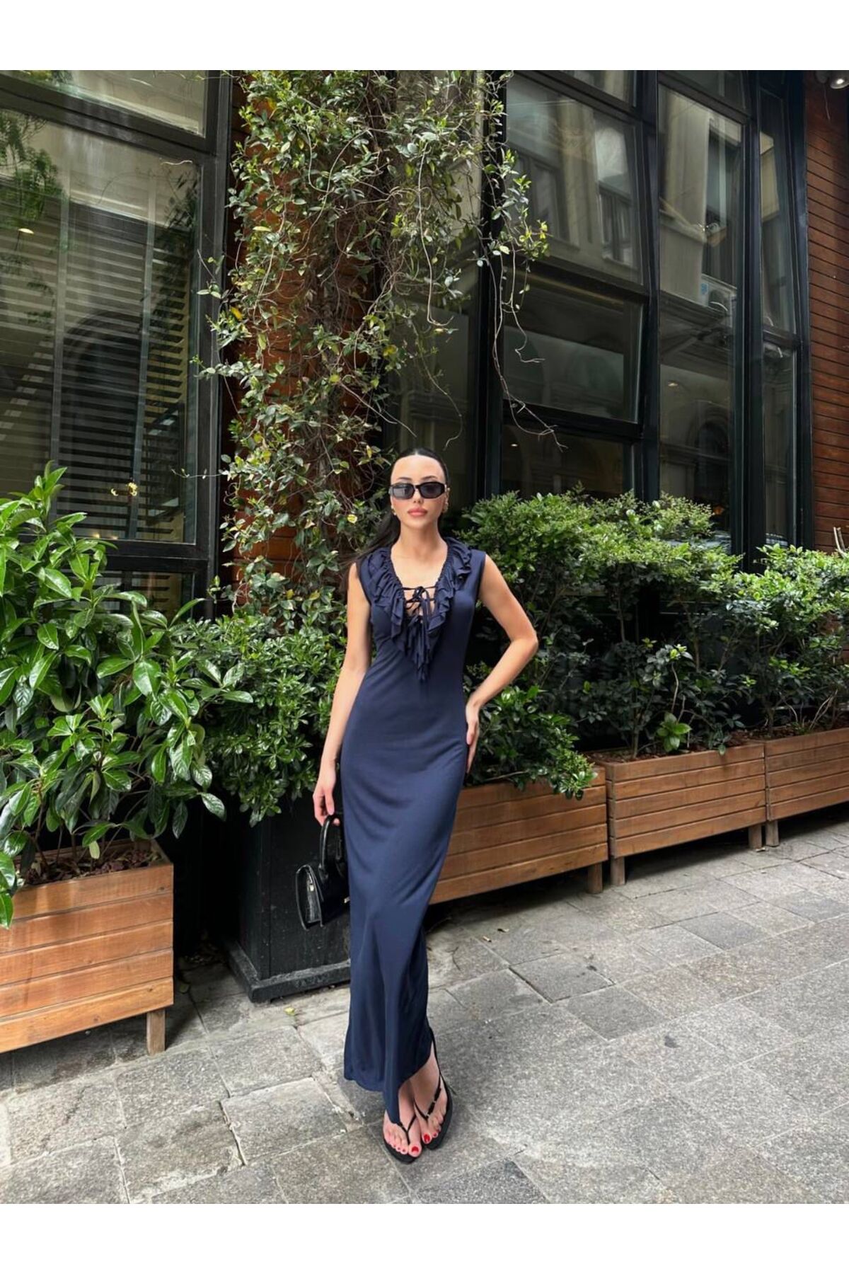 Hotfashion Fit Kesim Volanlı Bağlamalı Elbise