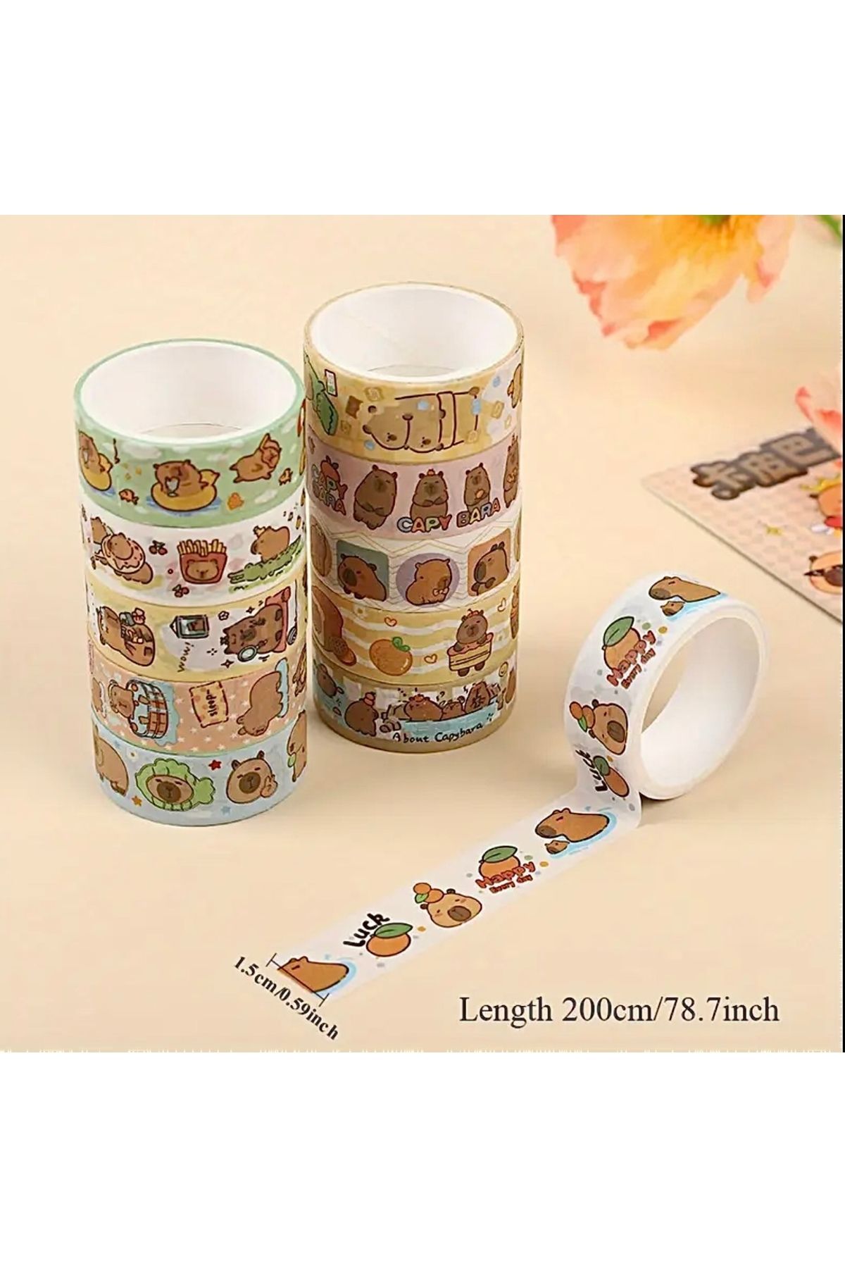 Capybara Sticker Bant, Capybara Washi Bant, Planlayıcı, Hobi Ve Scrapbook Washi Tape (1 ADET) - 1