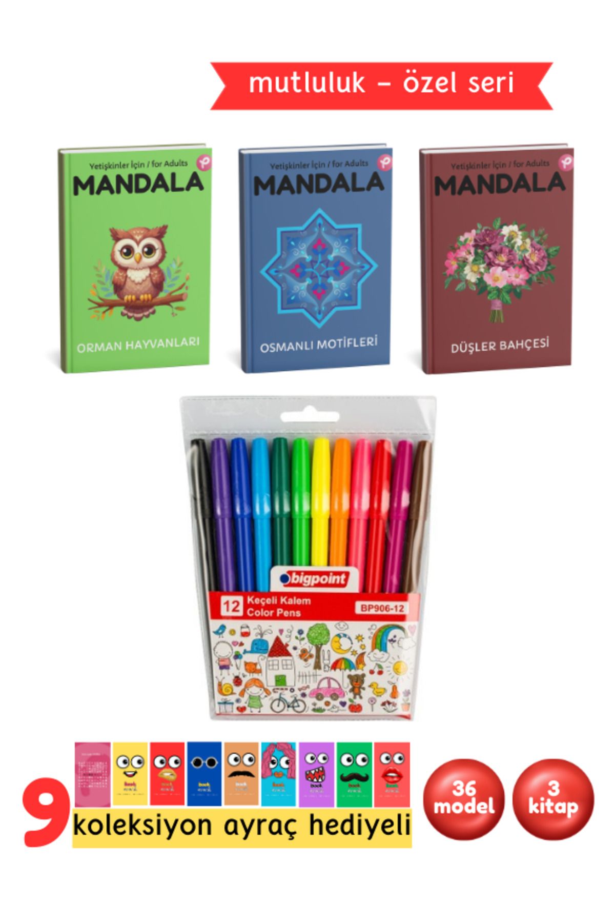 Pembe Yayınevi Mandala Boyama Kitabı Seti - Mutluluk Özel Seri