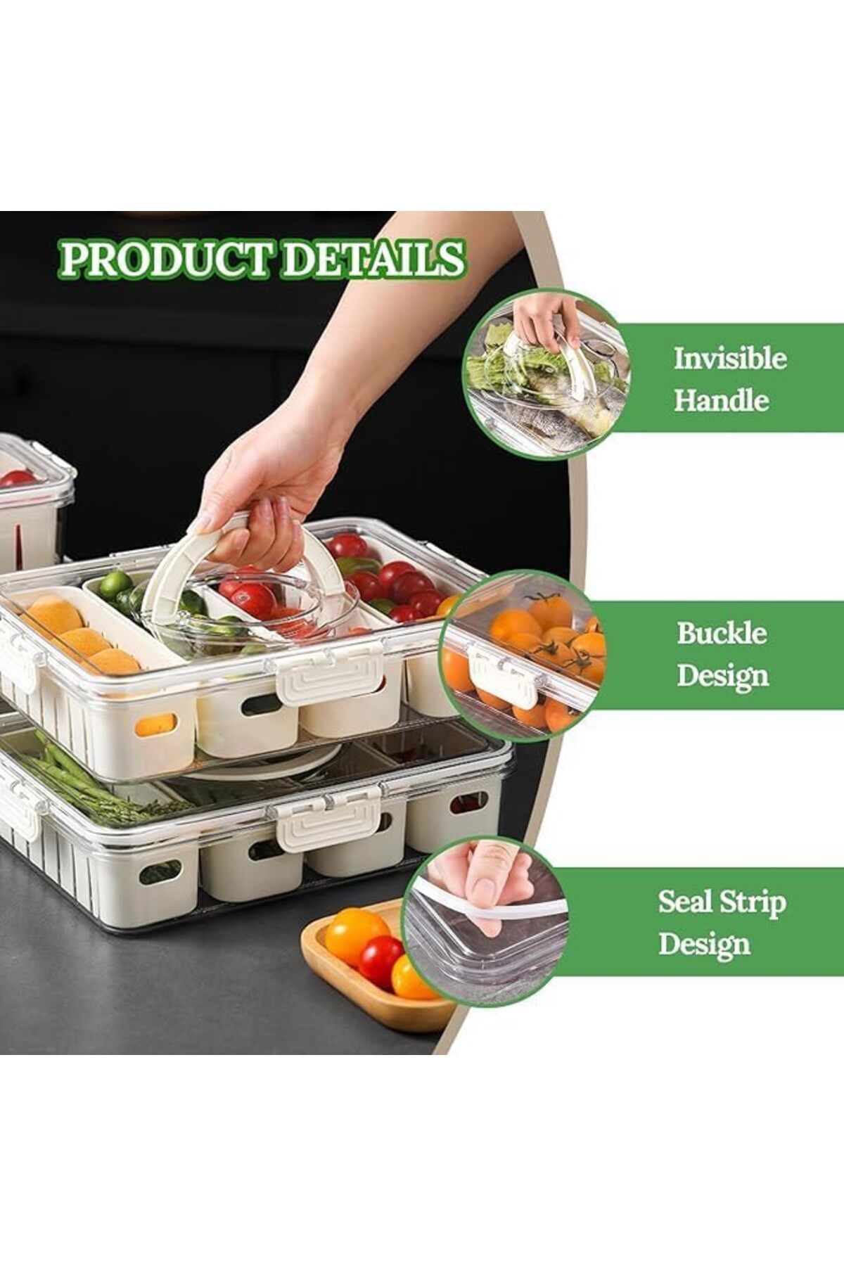 Generic-Salad Bar Containers for Fridge with Lid and Handle, Fruit Storage Containers with 4 Removable Cola 5