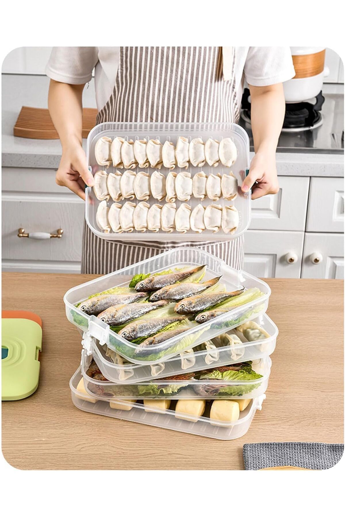 Generic-ALMEKAQUZ 4-Layer Food Storage Containers with Lids Dumpling Storage Box, Good Sealing, Stackable F 3