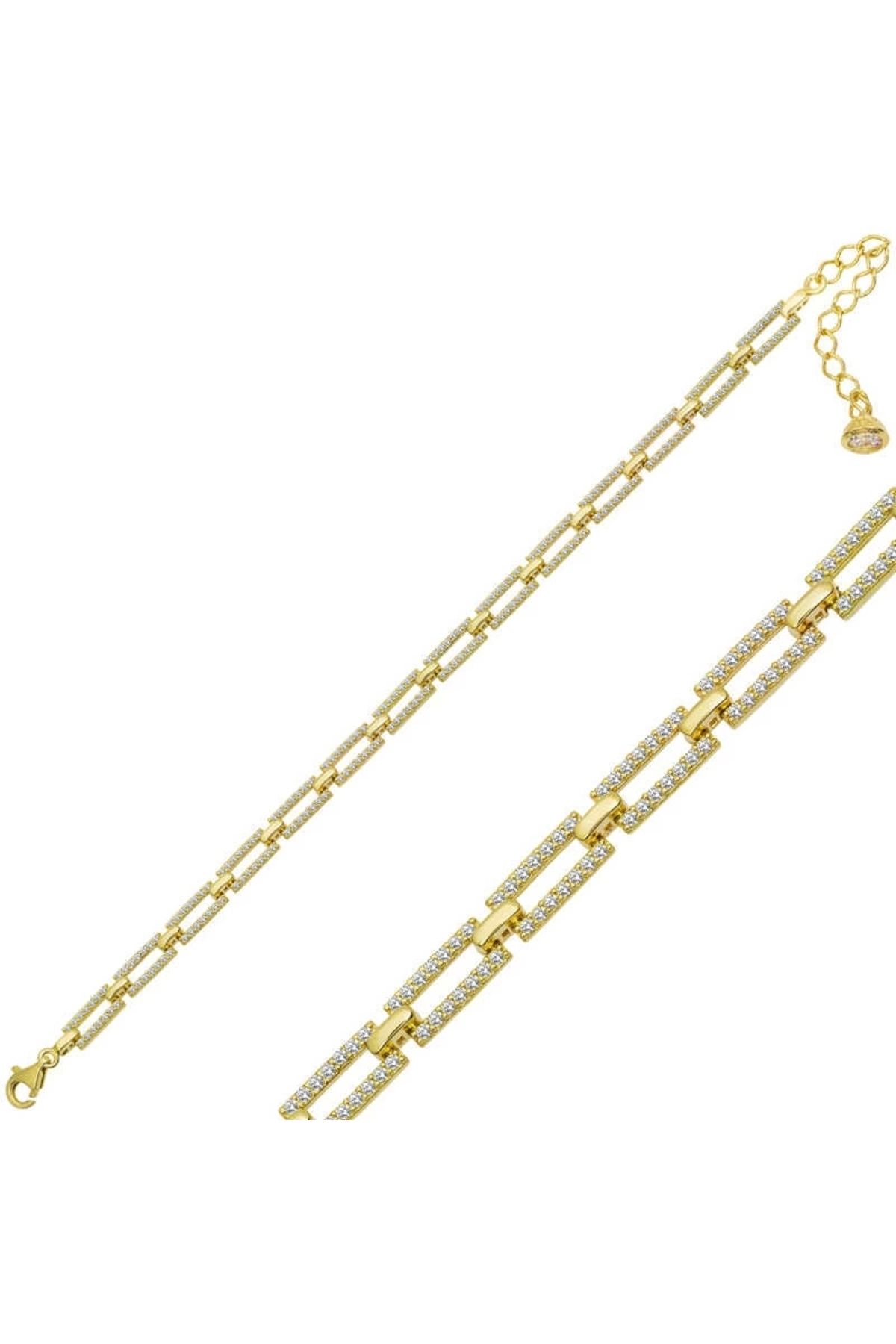 luz&pos Gümüş Gold Kare Taşlı Kadın Bileklik