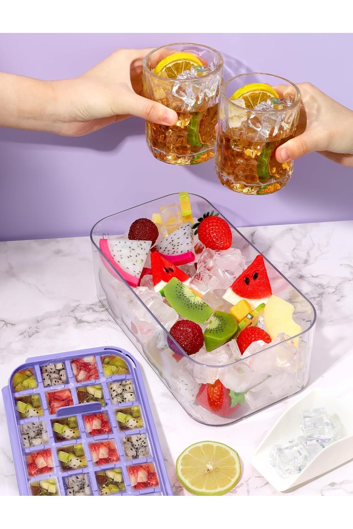 Generic-Tazweeq 2 Layers Ice Cube Tray, 64 Pcs Ice Trays with Lid and Bin, Ice Cube Trays for Whiskey Cockt 5