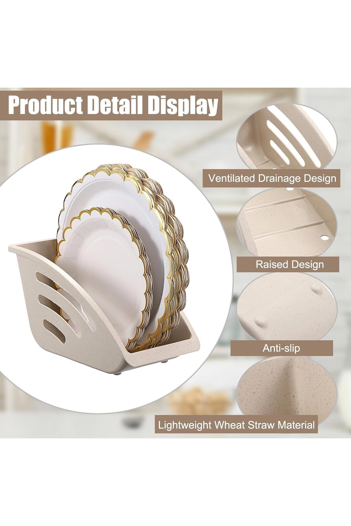 Generic-Plate Dispenser, 2 Pcs Paper Paper Plate Holders, with Ventilation and Drainage Design, Wheat Straw 4