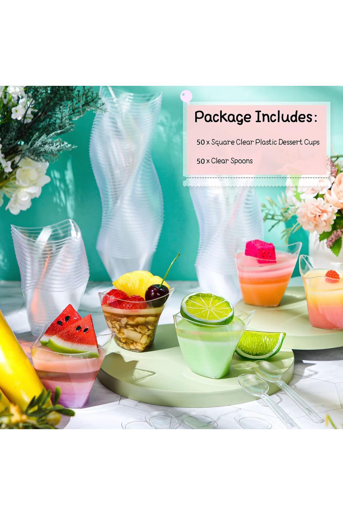 Generic-50 Pcs Plastic Dessert Cups without Lids 4.5 oz Mini Clear Dessert Cups with Spoons Disposable Trif 3