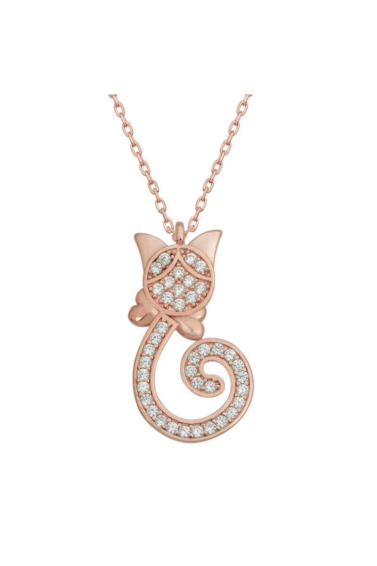 luz&pos Gümüş Rose Kedi Kadın Kolye