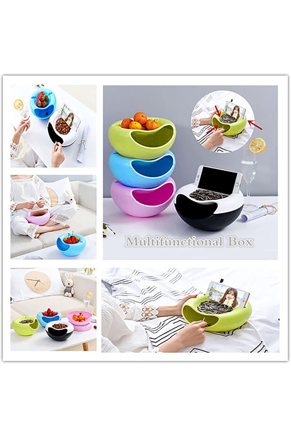 Generic-Lazy Snack Bowl Plastic Double-Layer Snack Storage Box Bowl Fruit Bowl and Mobile Phone Bracket Cha 6