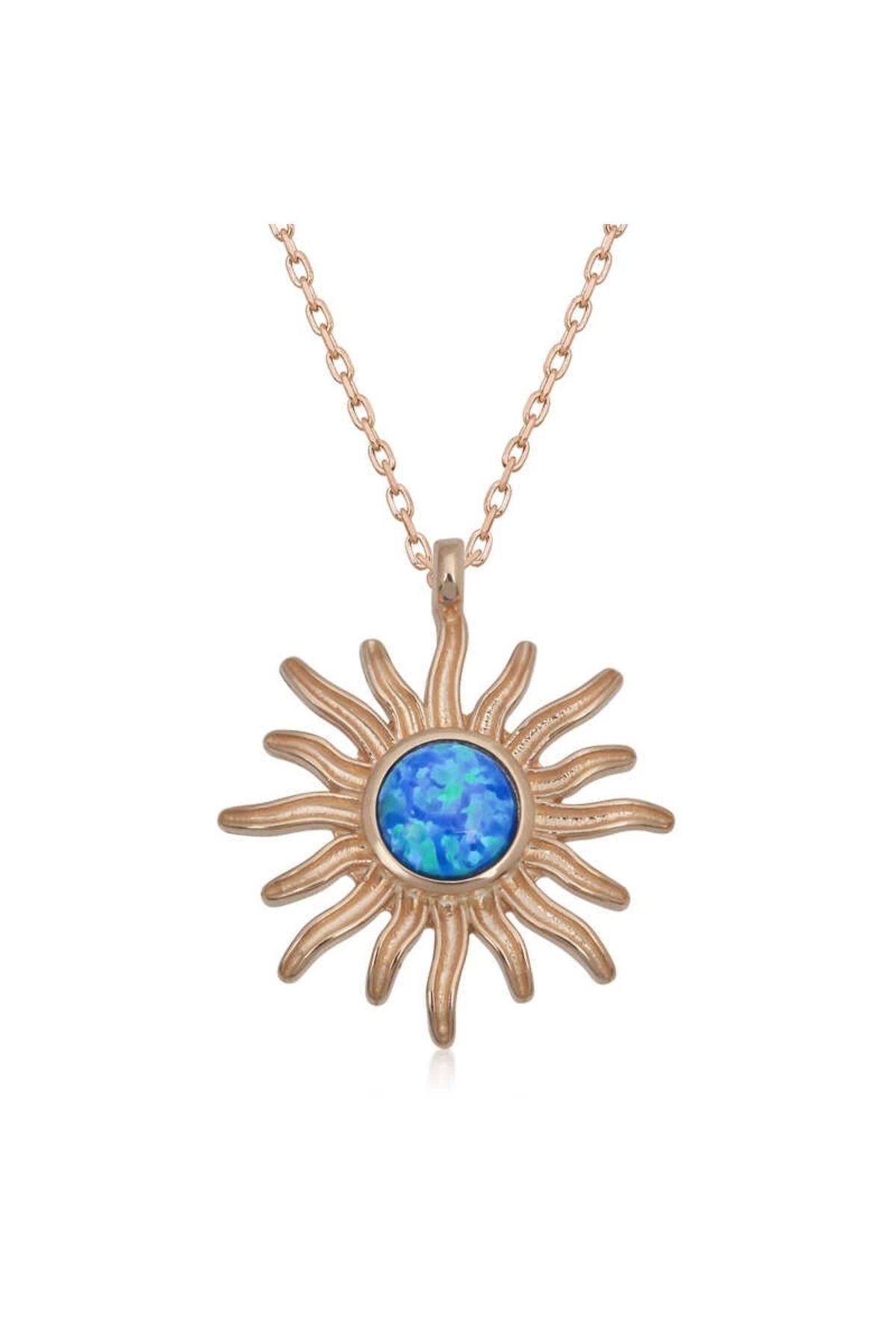 luz&pos gümüş Rose Mavi Opal Taşlı Güneş Kadın Kolye