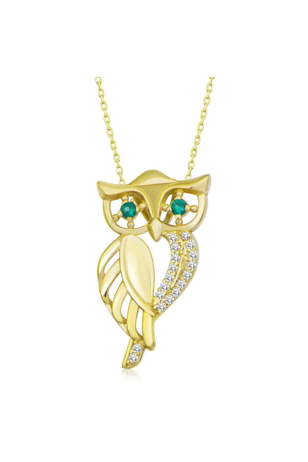 luz&pos gümüş Gold Yeşil Gözlü Baykuş Kadın Kolye