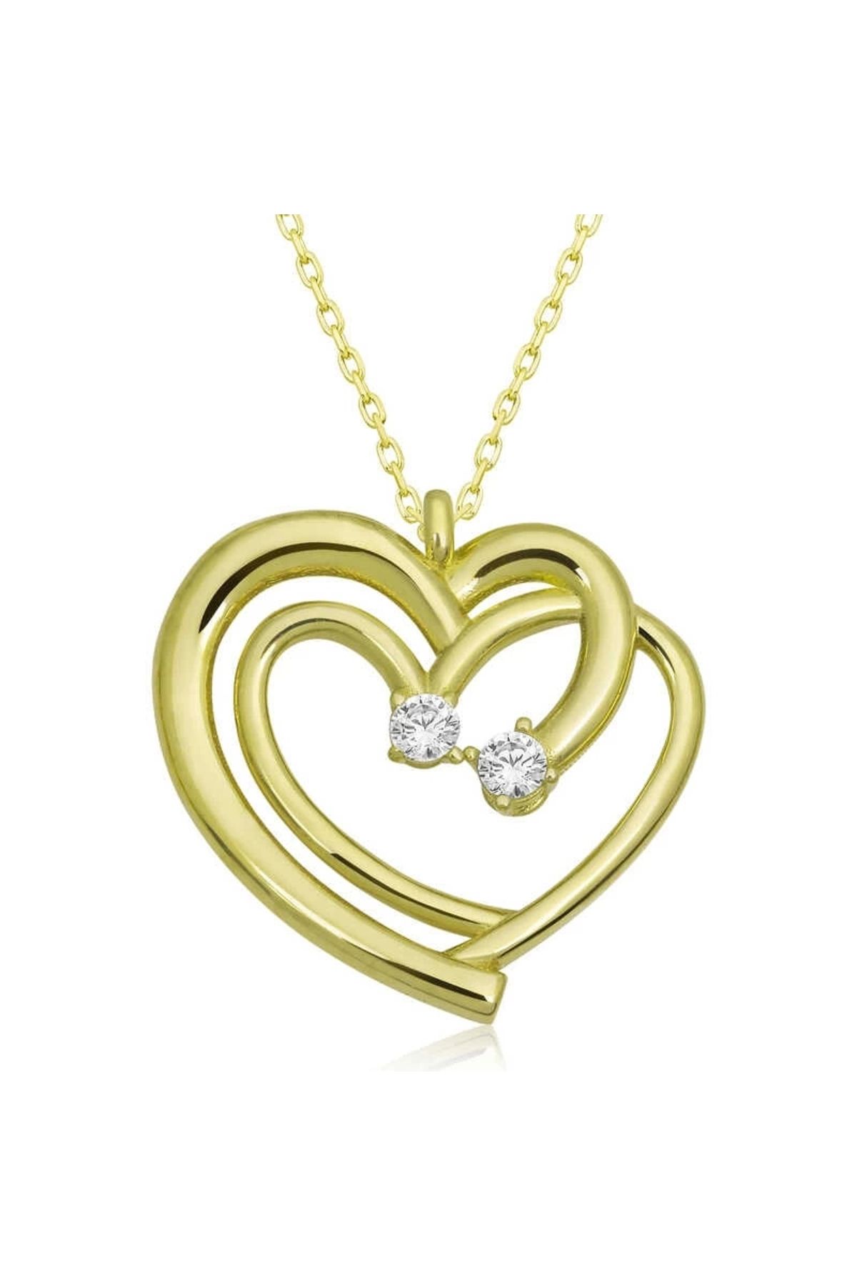 luz&pos Gümüş Gold Birleşmiş Kalpler Kadın Kolye