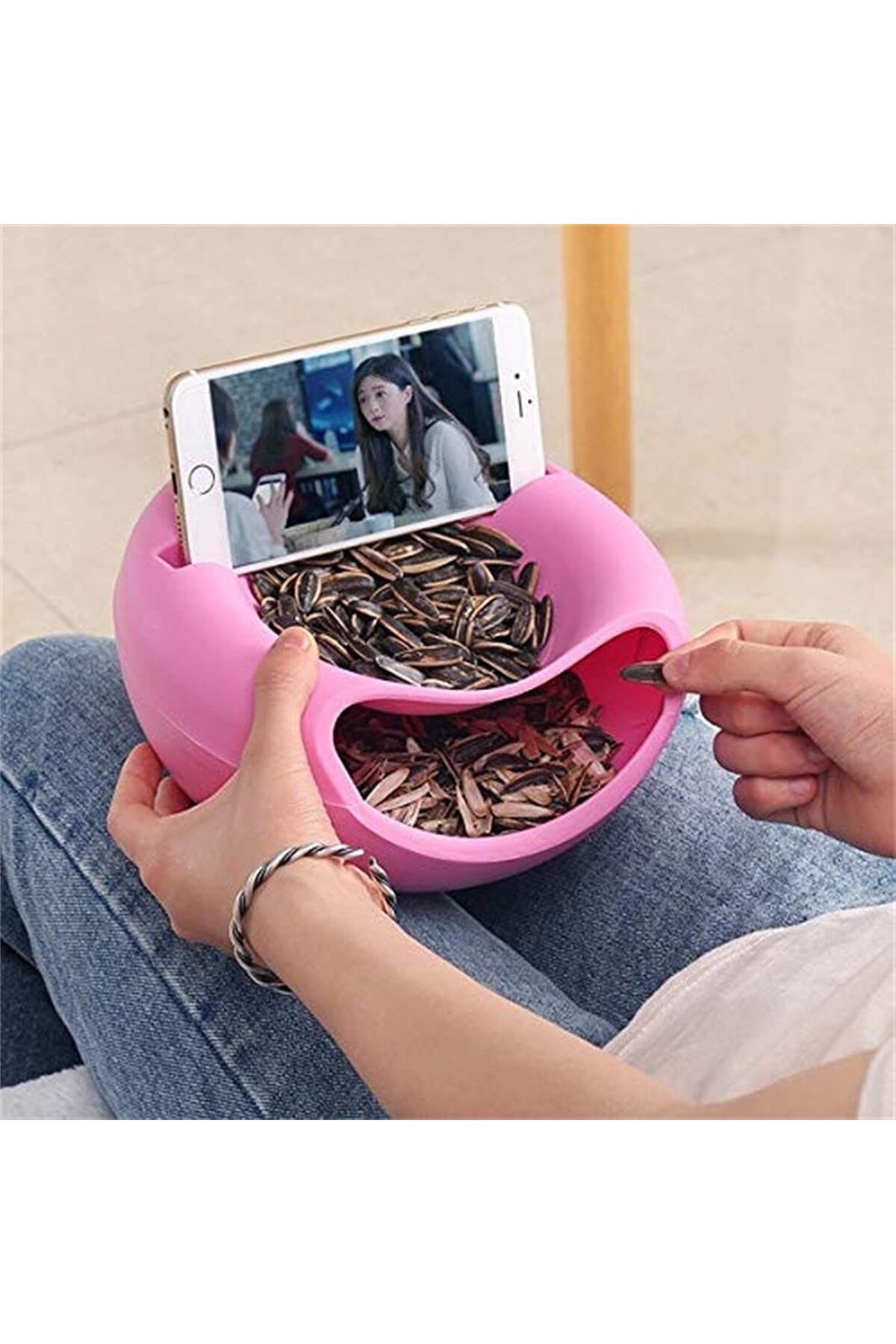 Generic-Lazy Snack Bowl Plastic Double-Layer Snack Storage Box Bowl Fruit Bowl and Mobile Phone Bracket Cha 5