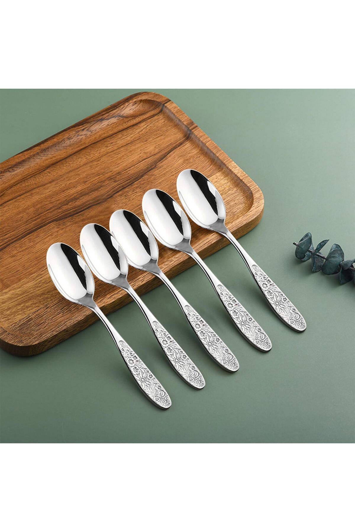 Generic-KASTWAVE Hammered Pattern Stainless Steel Bouillon Spoon,Embossed Pattern Flatware,Hammered Surface 5