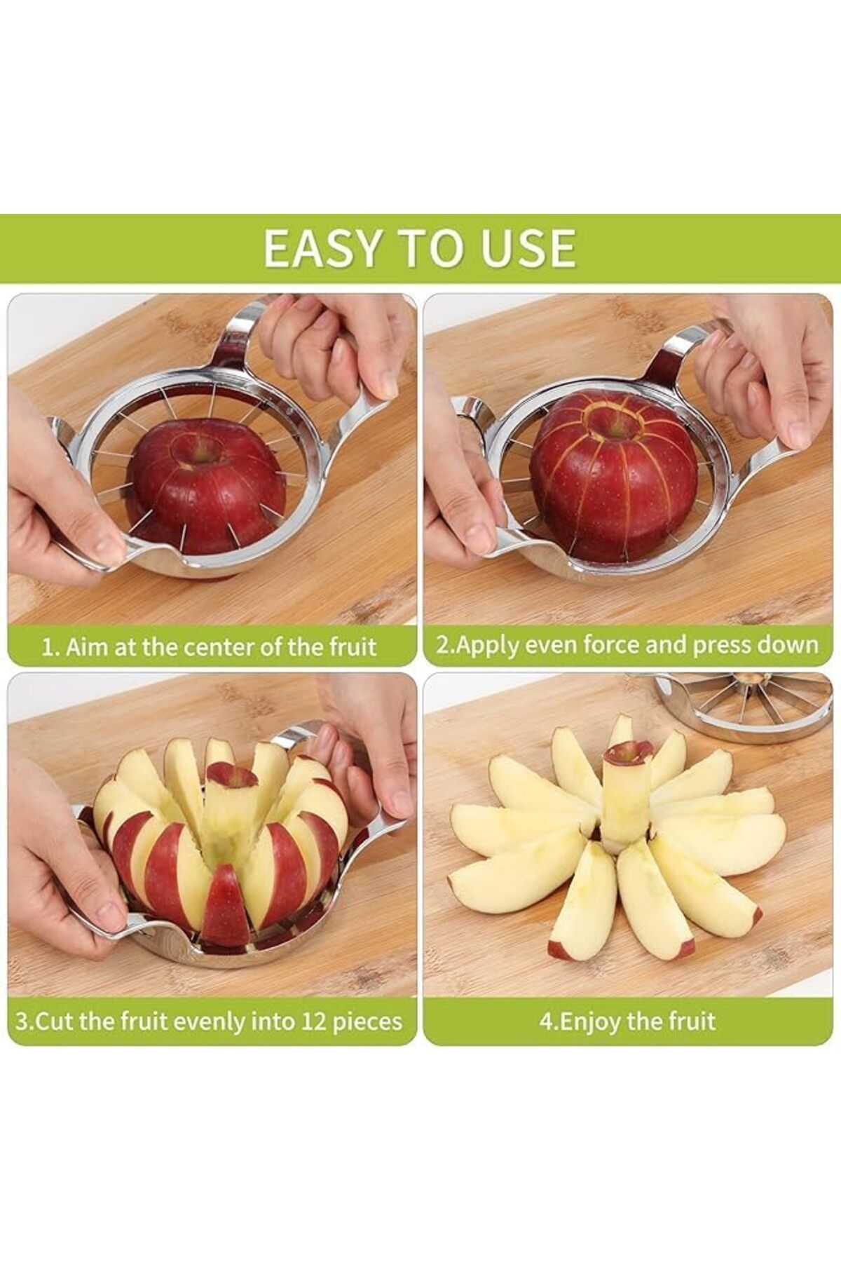 Generic-Tazweeq Apple Slicer, 12-Slice Apple Slicer Corer,Easy to Use, Time-Saving, Stainless Steel Apple C 3