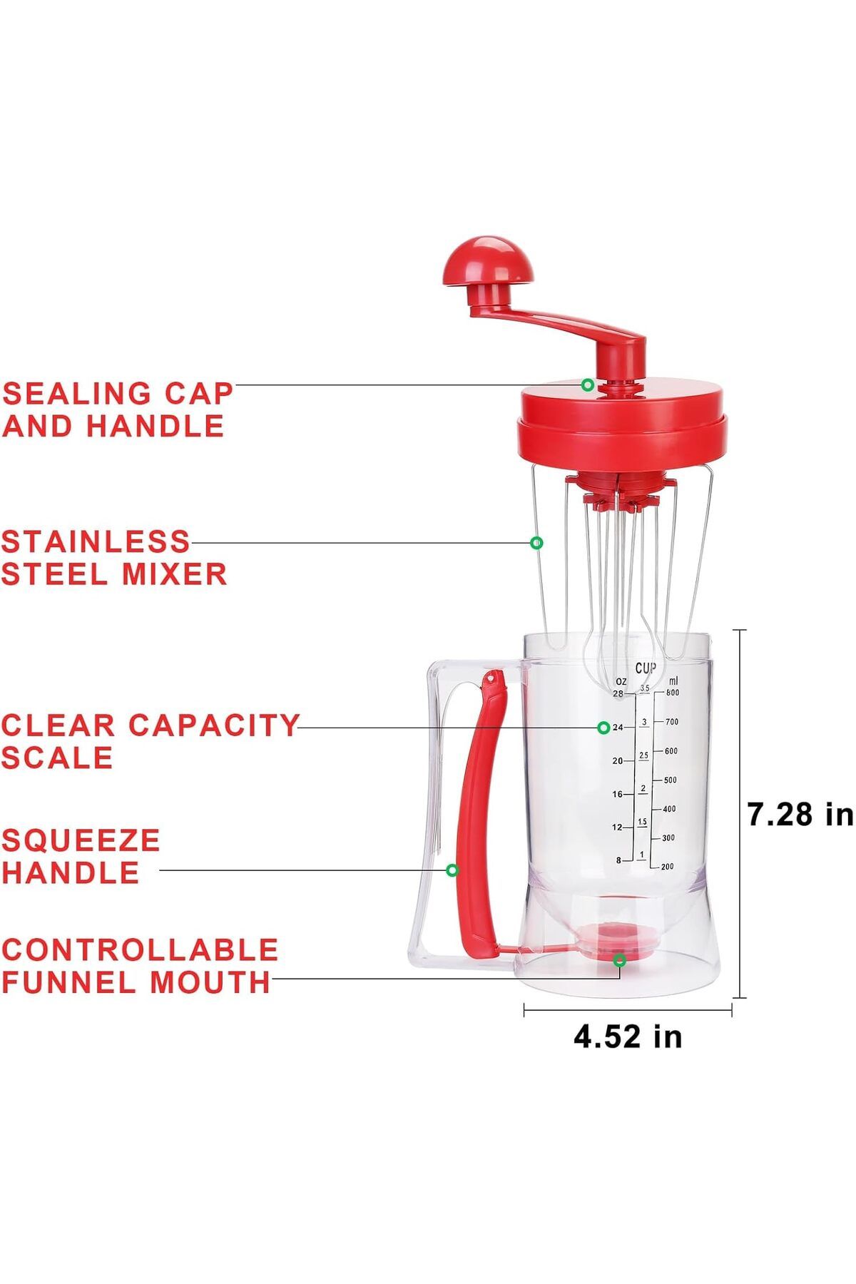 Generic-Pancake Batter Dispenser Precision Cupcake Dispenser with Mixing Function and Measuring Scale ABS F 4