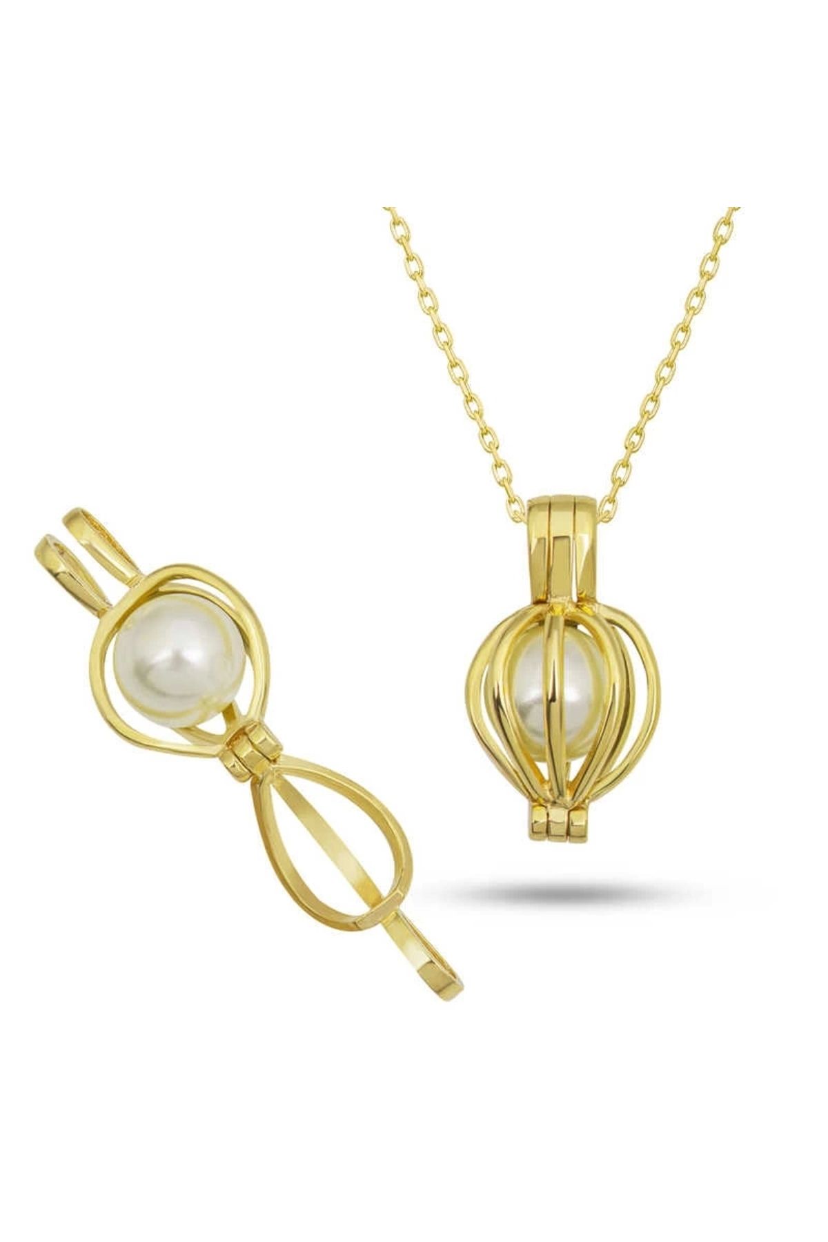 luz&pos Gümüş Gold Beyaz İncili Kadın Kolye