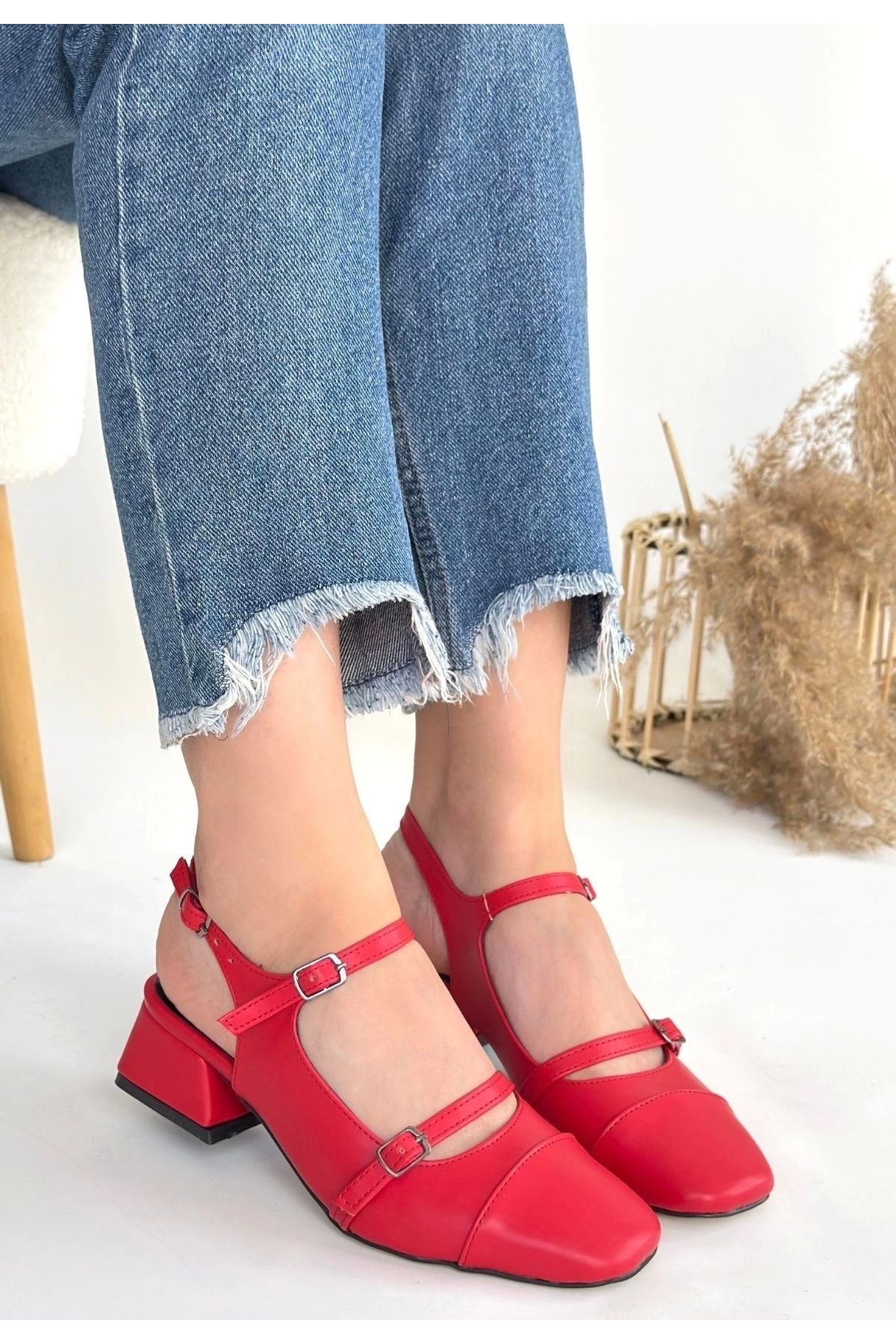 ufukmoda Doran Kırmızı Cilt Topuklu Ayakkabı