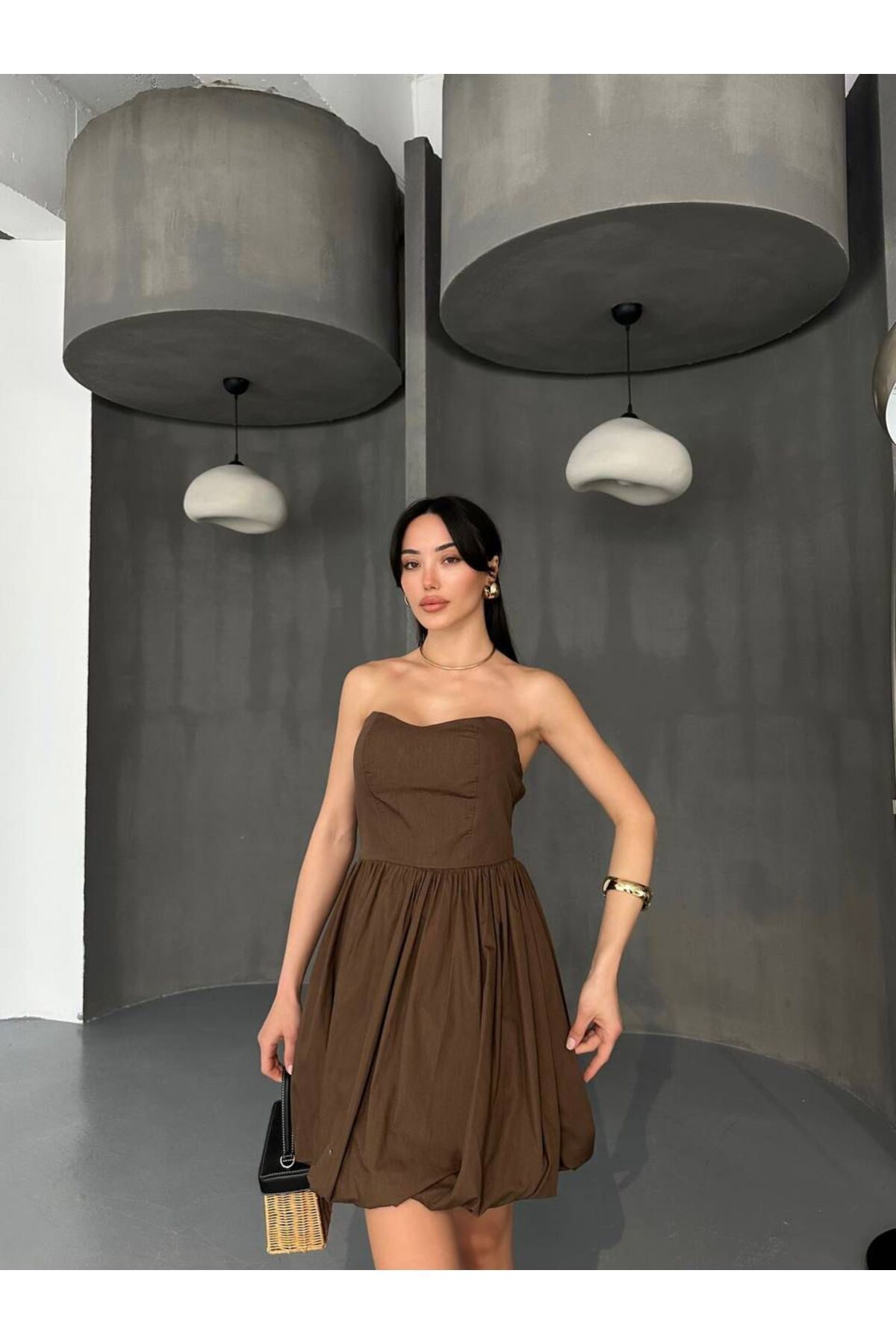 Hotfashion Straplez Balon Etek Detaylı Mini Elbise