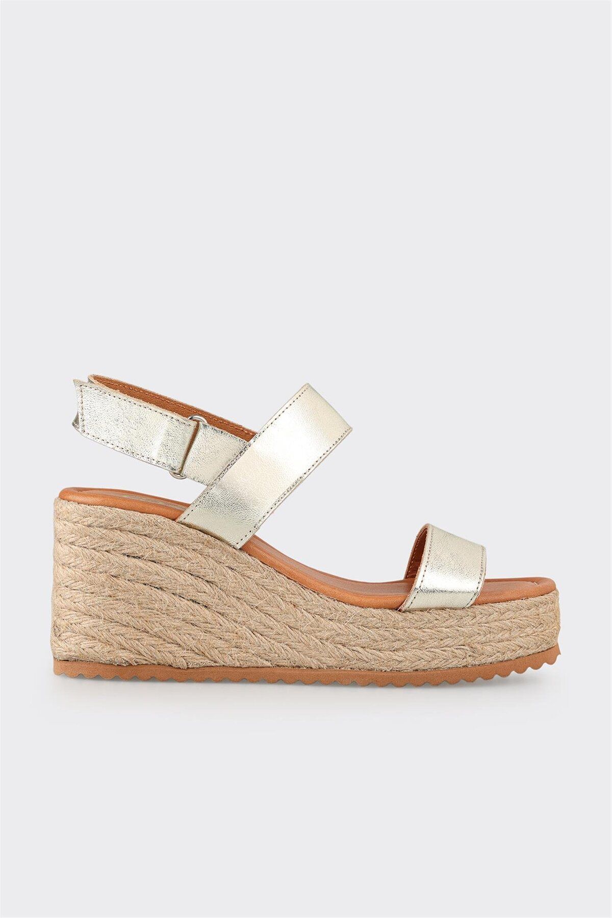 Elle Shoes Gold Deri Kadın Espadril