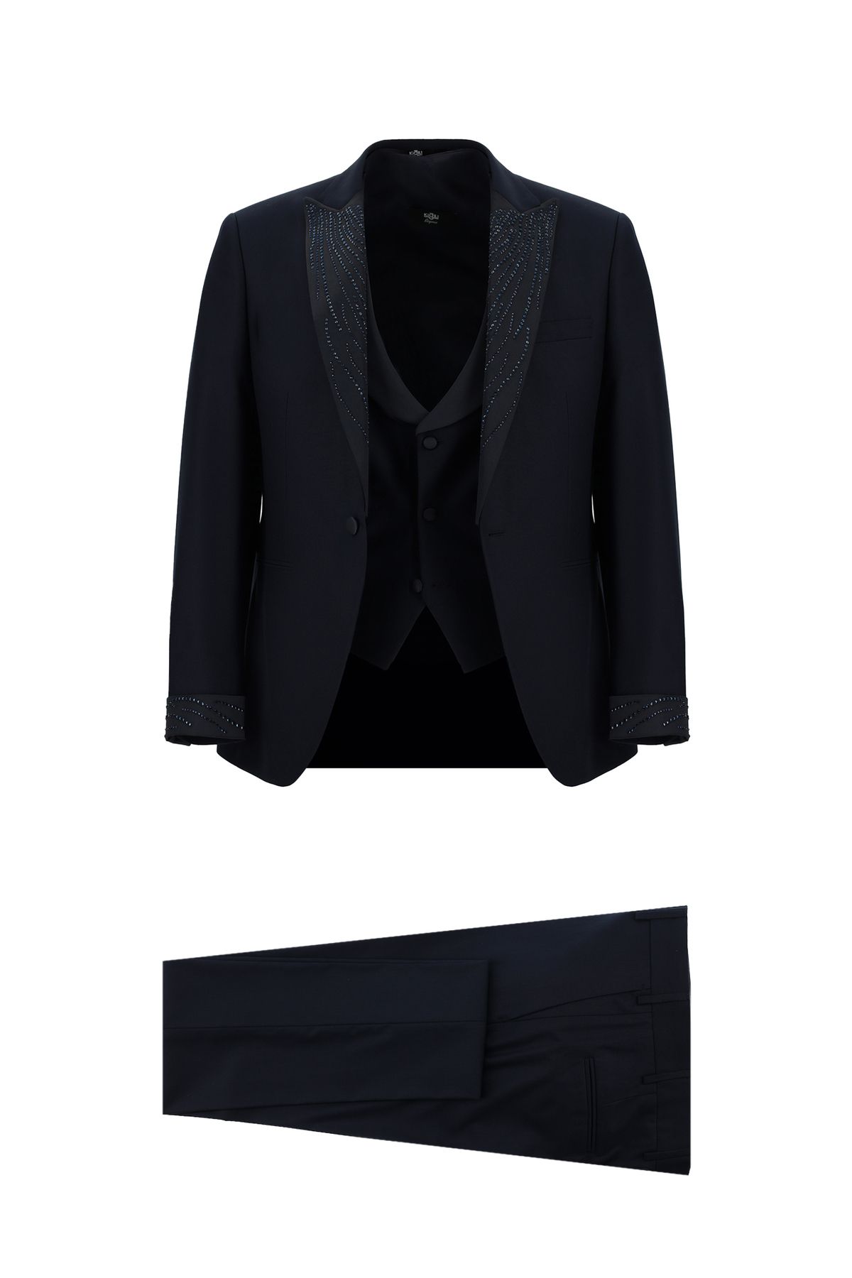 Kiğılı Slim Fit Dar Kesim Sivri Yaka Yelekli Smokin & Damatlık