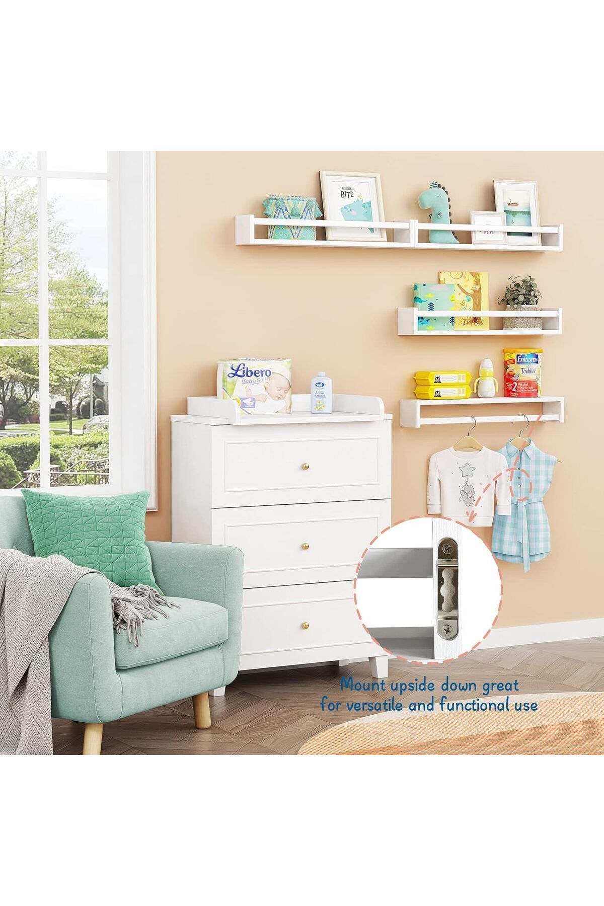 Generic-رف كتب مثبت على الحائط، رف حائط مقاس 23.6 بوصة لغرفة الأطفال، مجموعة من 4 رفوف عائمة لغرفة الأطفال 5