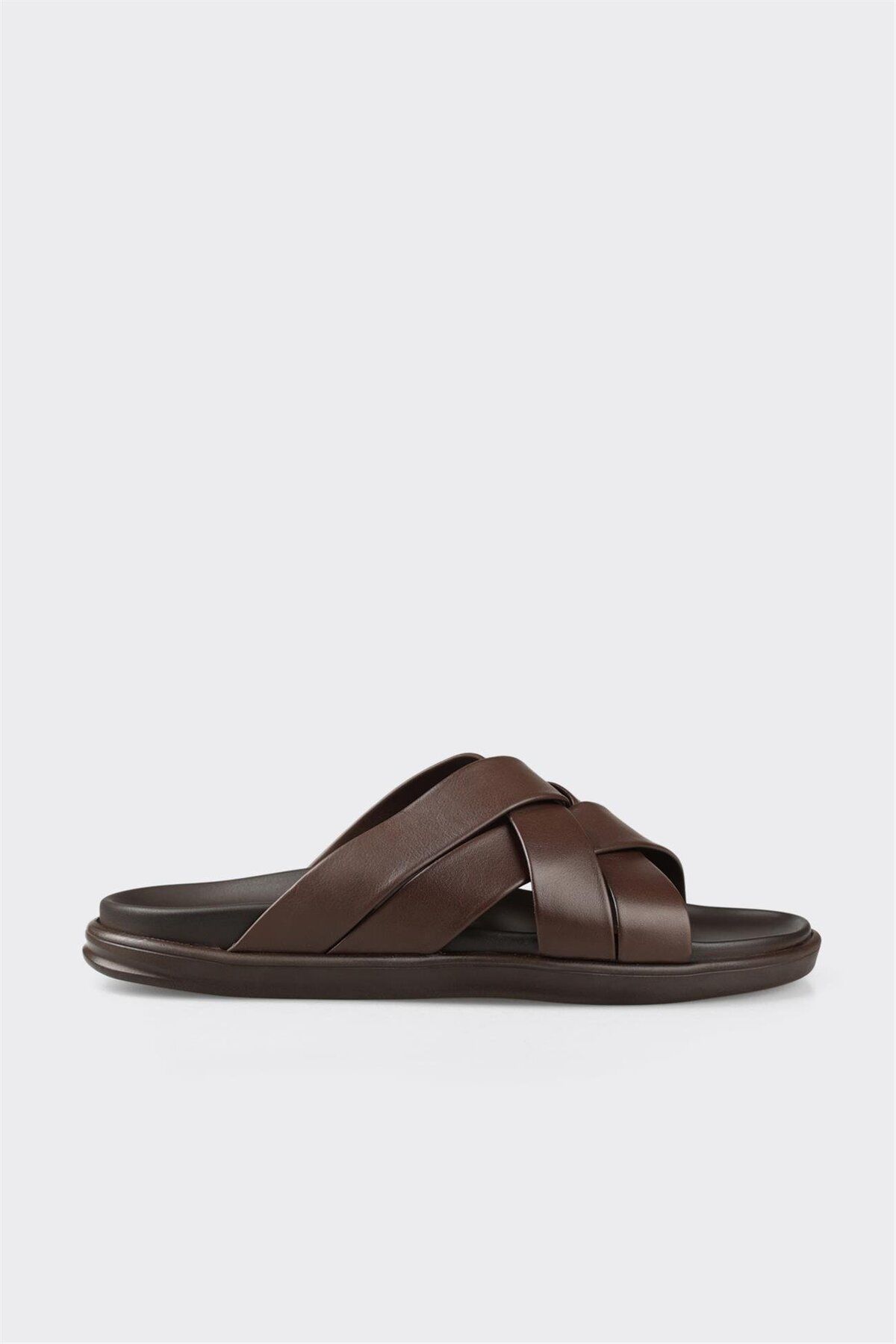 Elle Shoes Kahve Deri Erkek Terlik