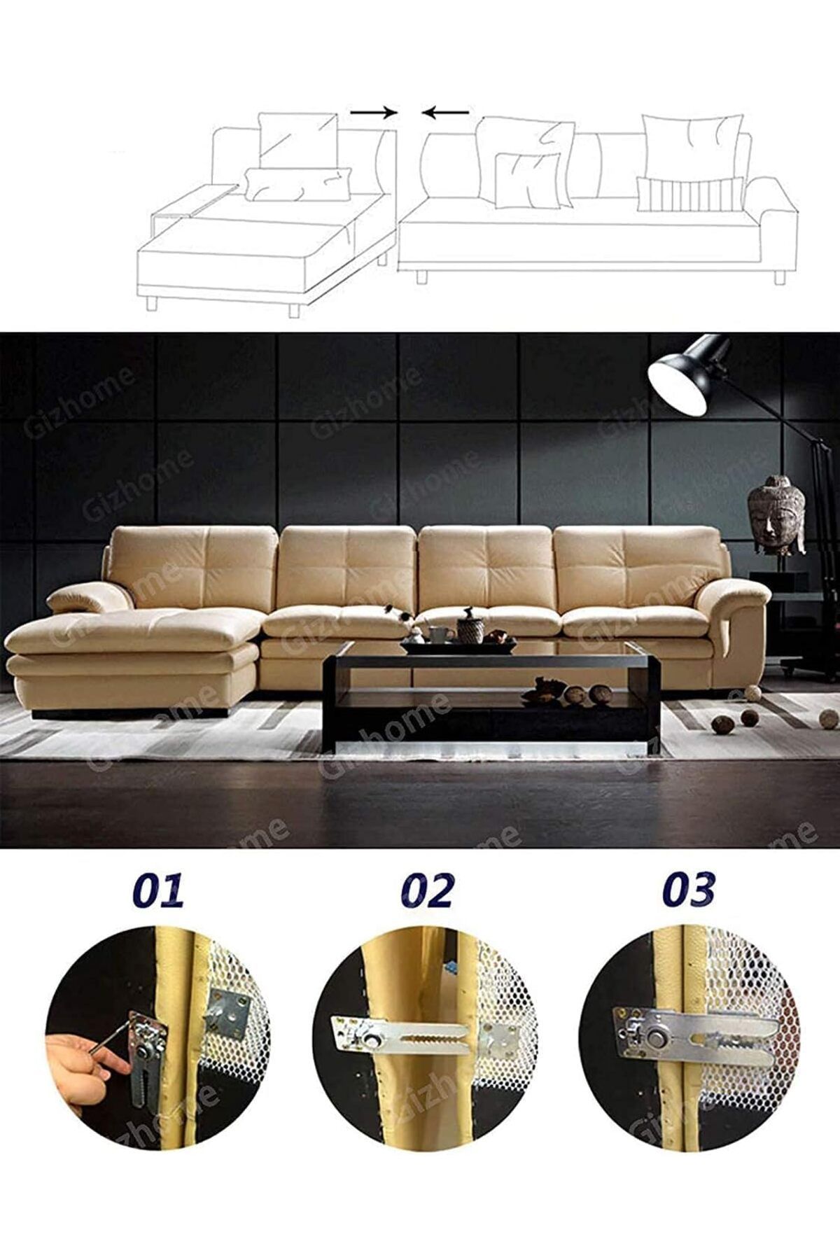 Generic-XICEN 4 Pack Sofa Snap Sectional Couch Connector with Screws, Sofa Connector Bracket with Hardware 6