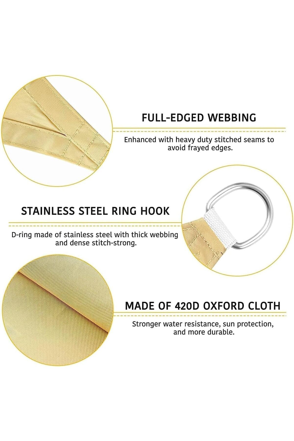 Generic-X spring Sun Shade Sail, Waterproof Triangle Shade Sail with 3 Snap Hooks and 3 Ropes, Sun Shades O 2