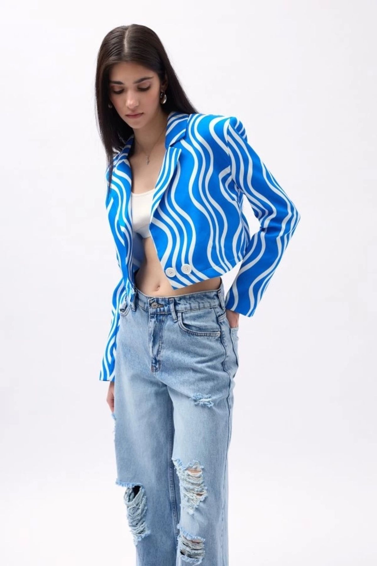 Kaplan Desenli Crop Ceket