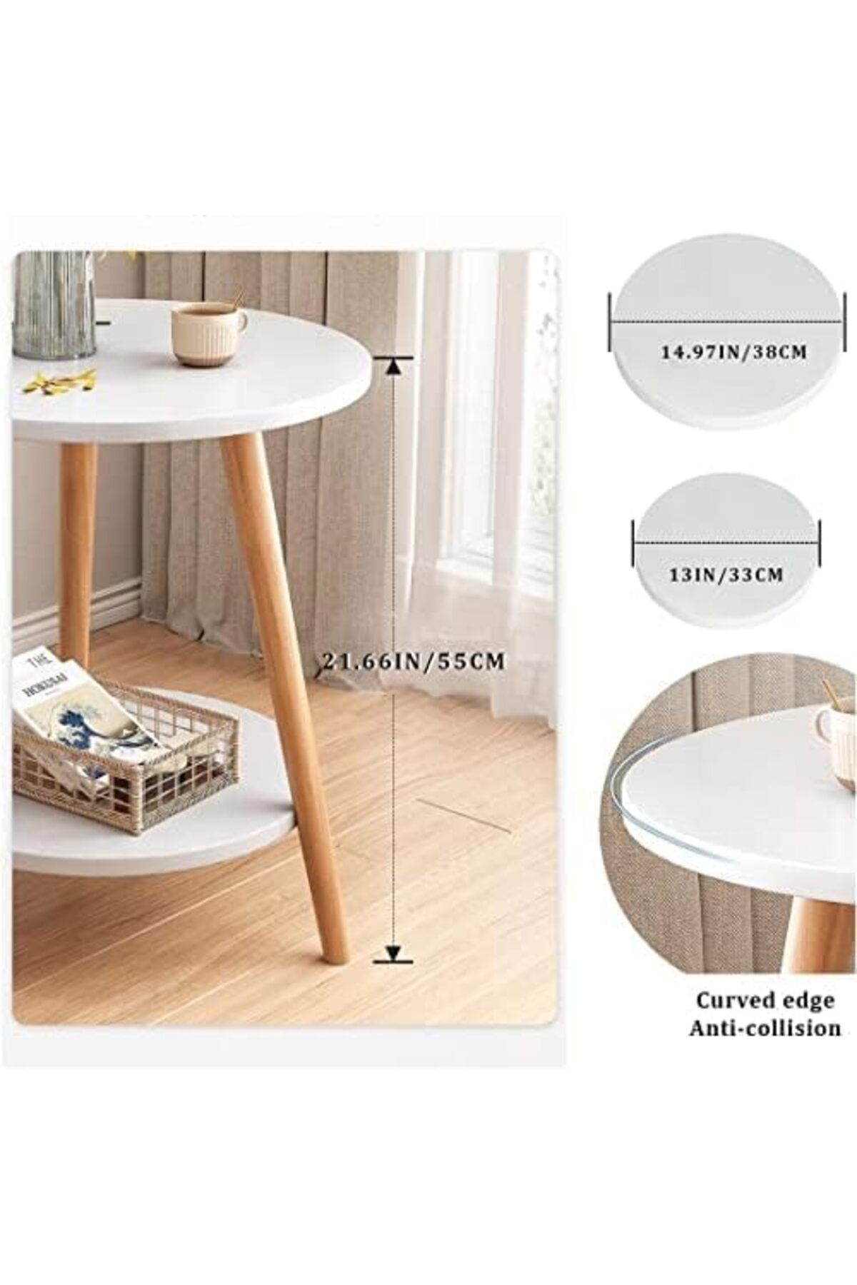 Generic-Solerconm 2-Layer Round Coffee Table,End Tables for Living Room, Side Tables, Sturdy and Easy Assem 3