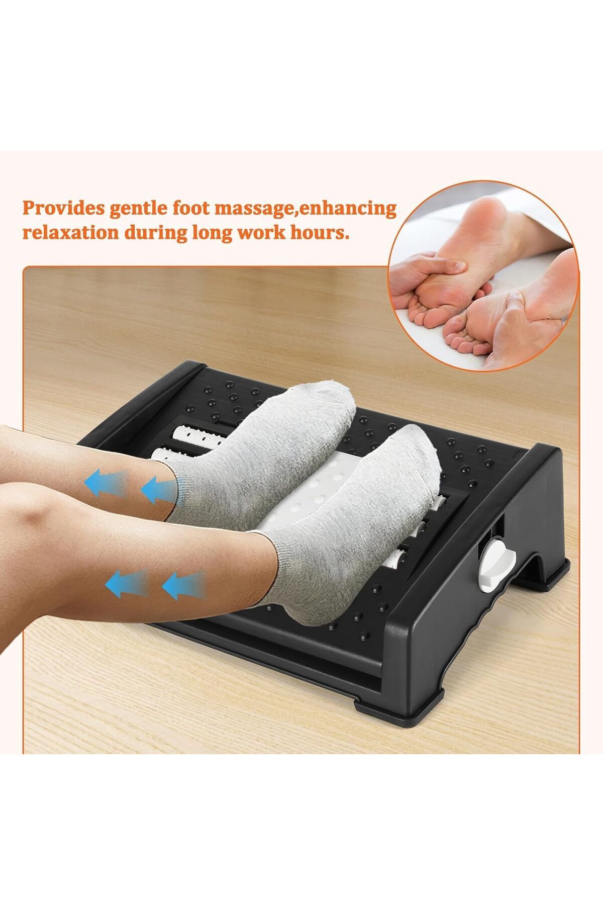 Generic-NALACAL Adjustable Under Desk Footrest, Black, Plastic Frame, Ergonomic Footrest, Massage Function, 4